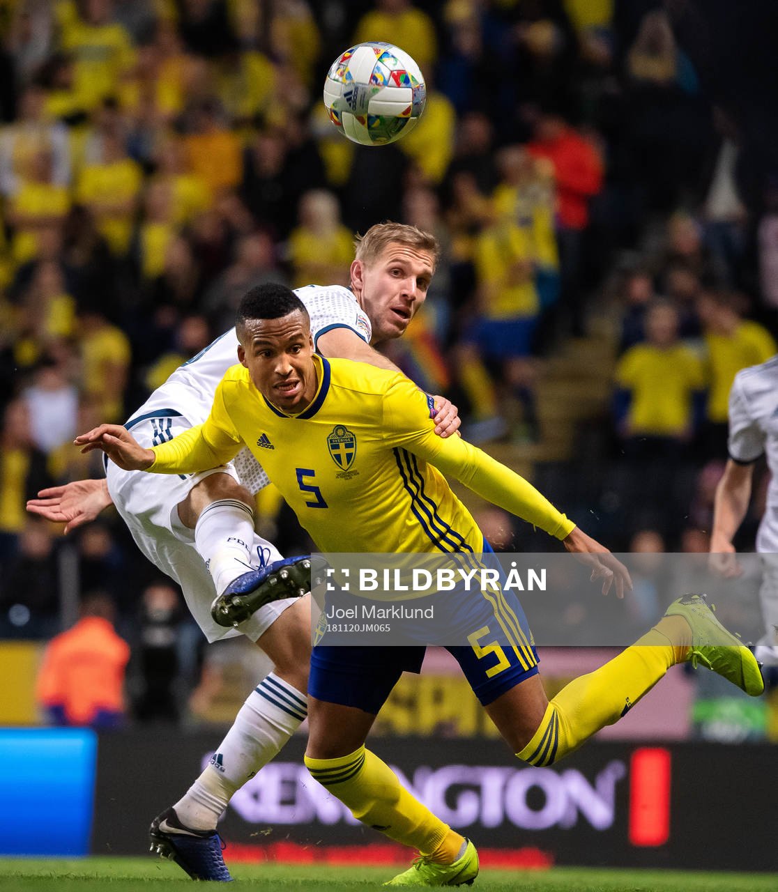 Iury Gazinsky of Russia and Martin Olsson of Sweden during the Nations League football match between Sweden and Russia on November 20, 2018 in Stockholm.