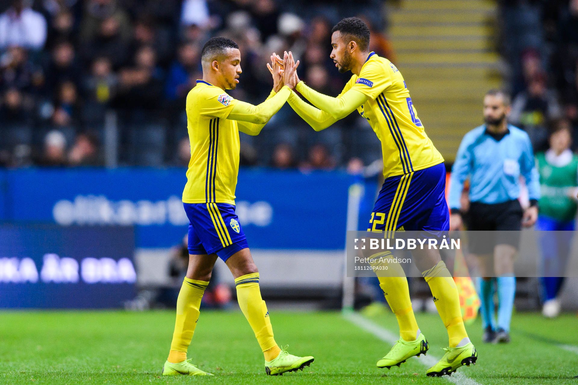 Martin Olsson and Isaac Kiese Thelin of Sweden