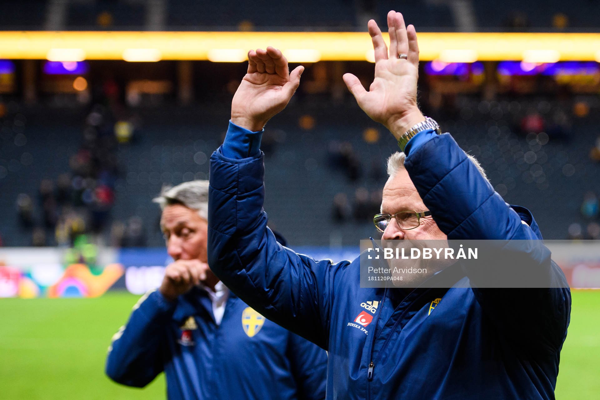 Head coach Janne Andersson of Sweden celebrates