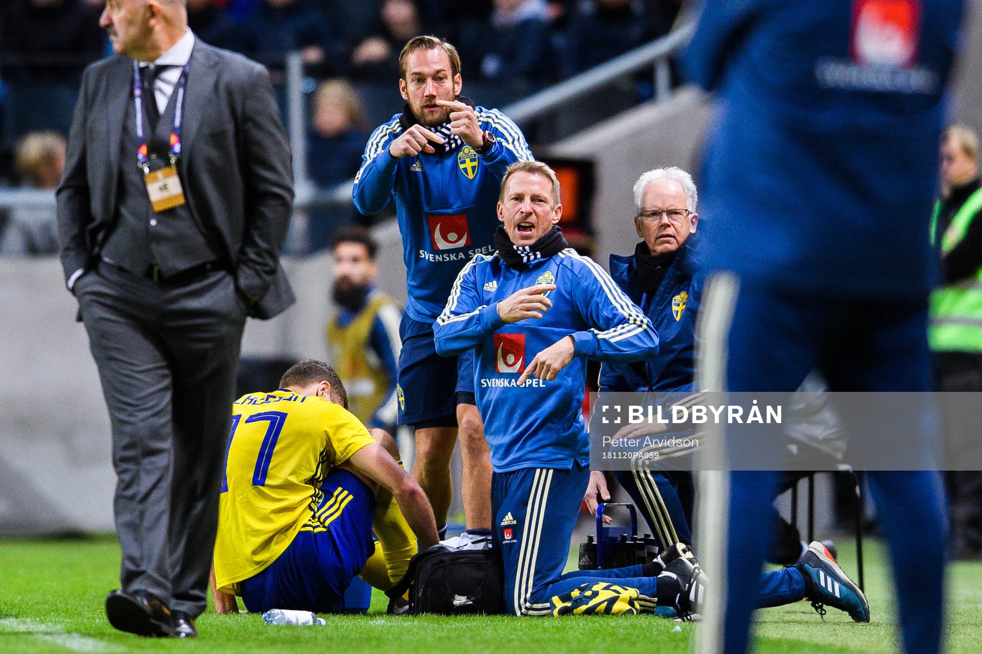 Viktor Claesson of Sweden receives medical attention