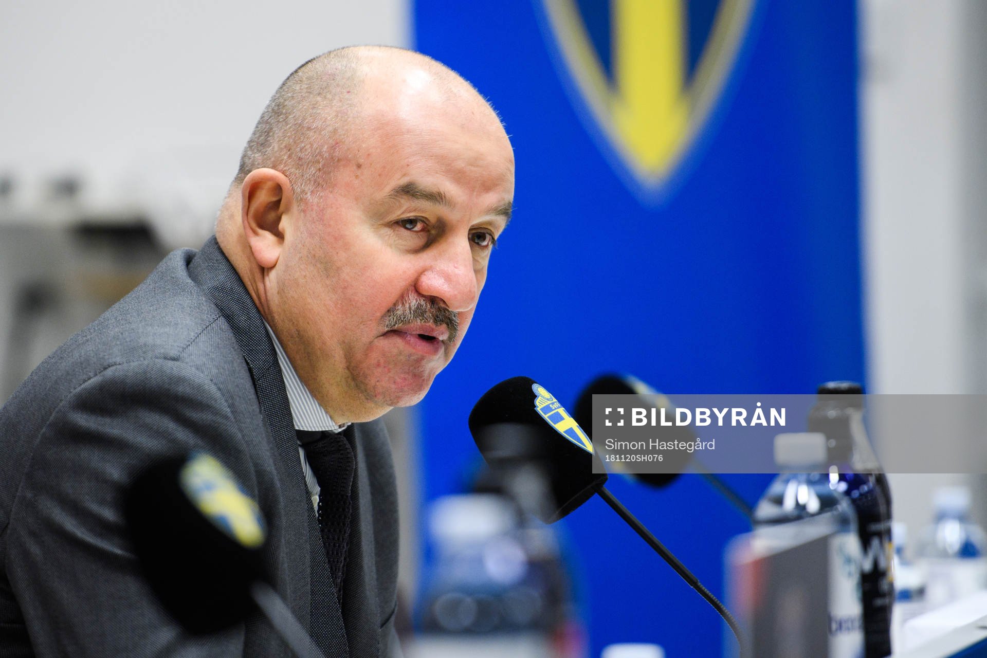 head coach Stanislav Cherchesov of Russia during a press conference after the Nations League football match between Sweden and Russia on November 20, 2018 in Stockholm.
