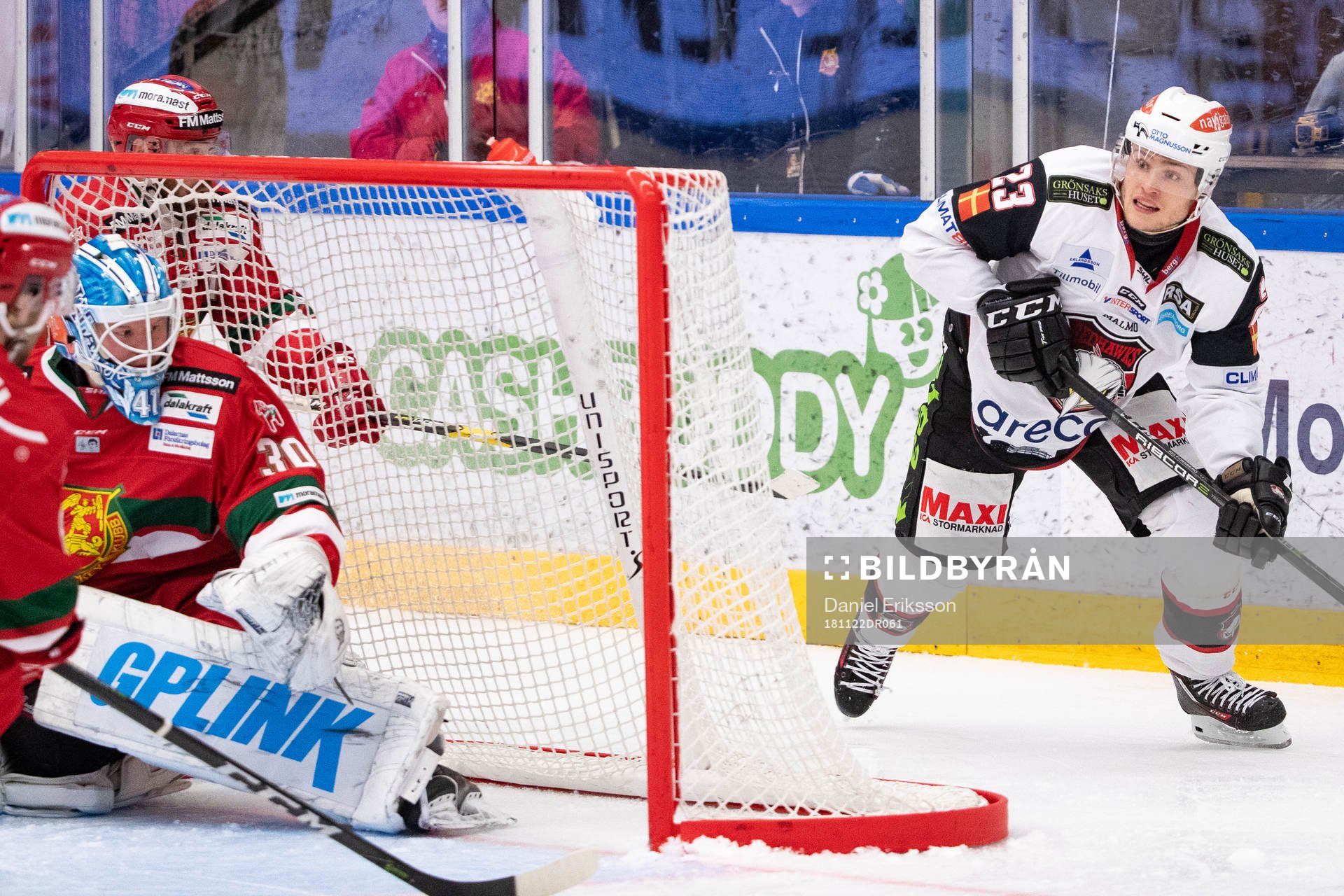 Malmö Redhawks Christoffer Forsberg och Moras målvakt