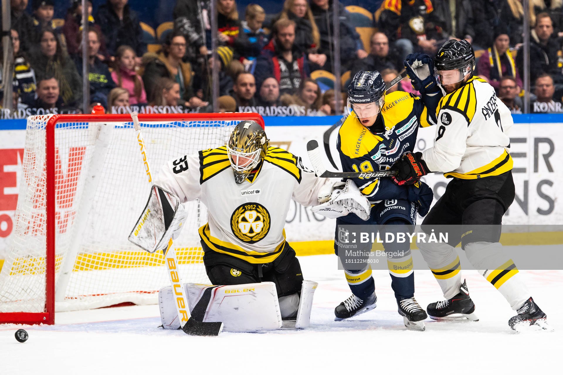 Brynäs målvakt Tomi Karhunen och Niclas Andersén