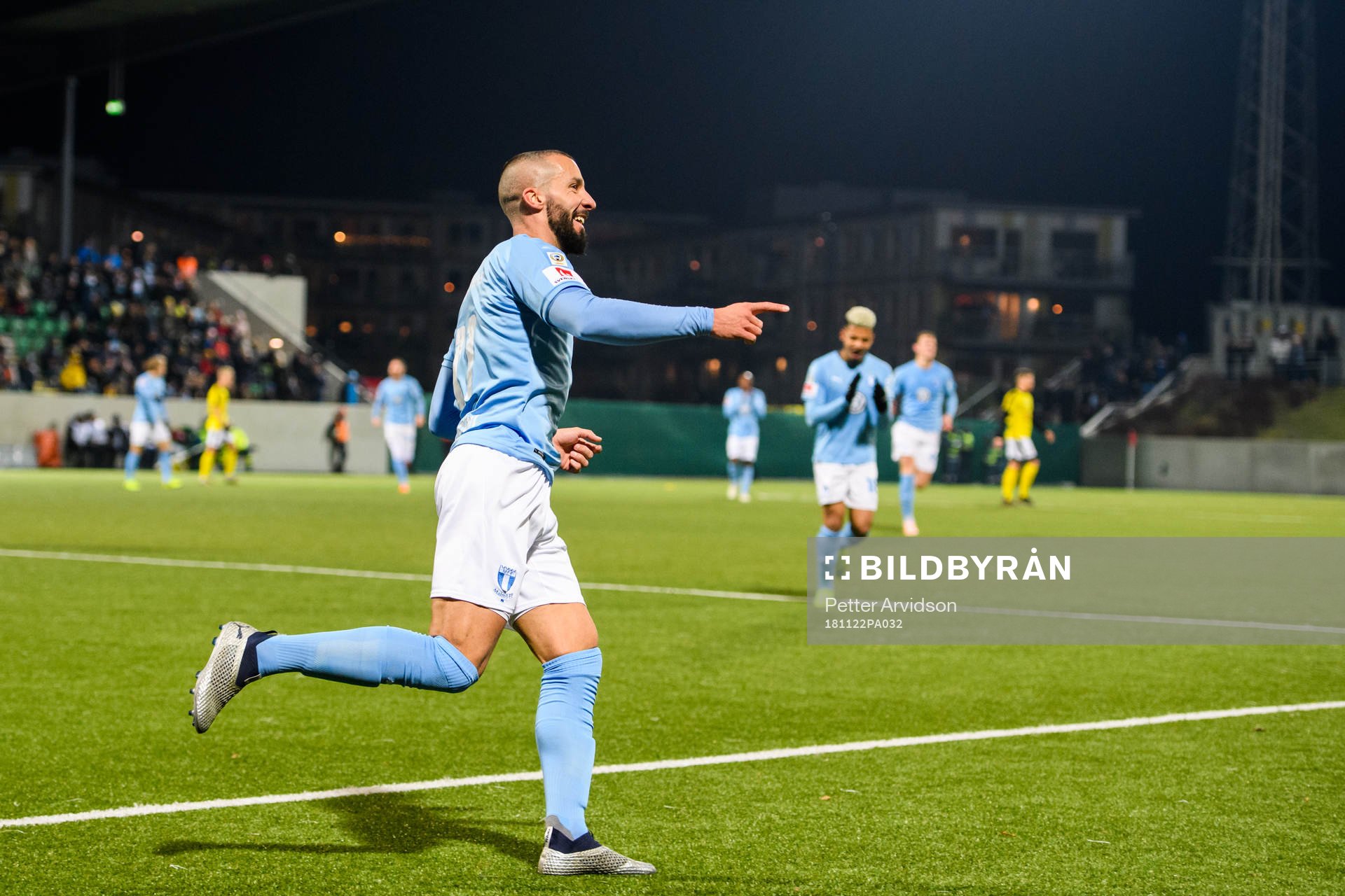 Malmö FFs Guillermo Molins jublar efter sitt 0-2 mål under fotbollsmatchen i Svenska Cupen mellan Lunds BK och Malmö FF den 22 november 2018 i Lund.