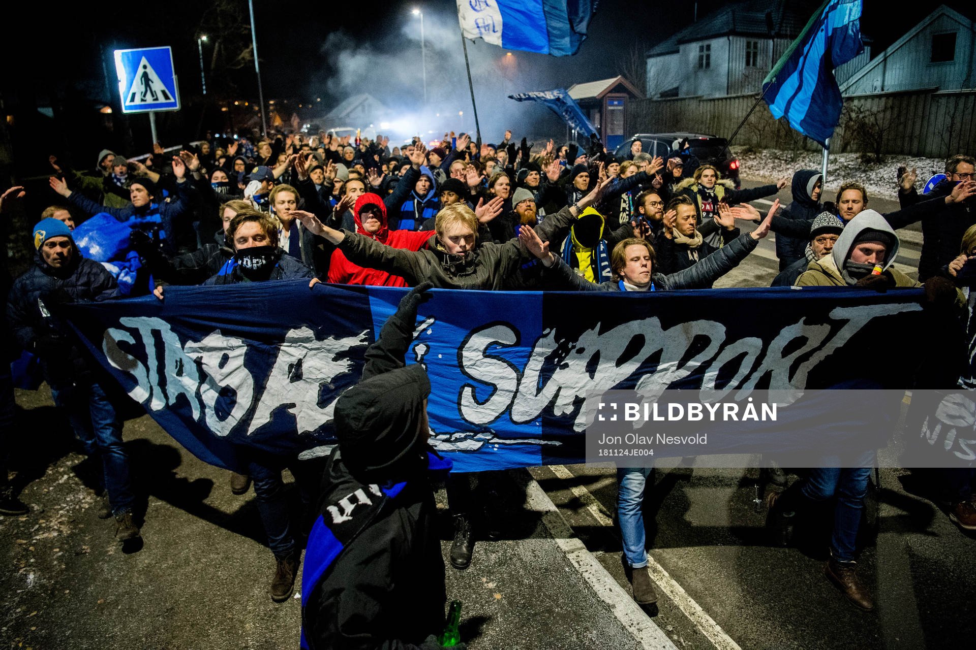 Supporters of Stabæk in the streets of Bekkestua