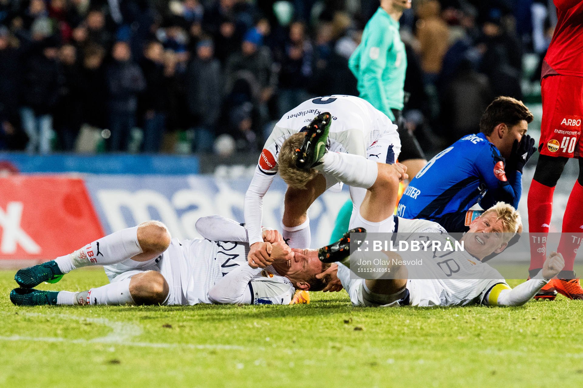 Jakob Glesnes of Strømsgodset celebrates after the Eliteserien match between Stabæk and Strømsgodset on November 24, 2018 in Bekkestua.