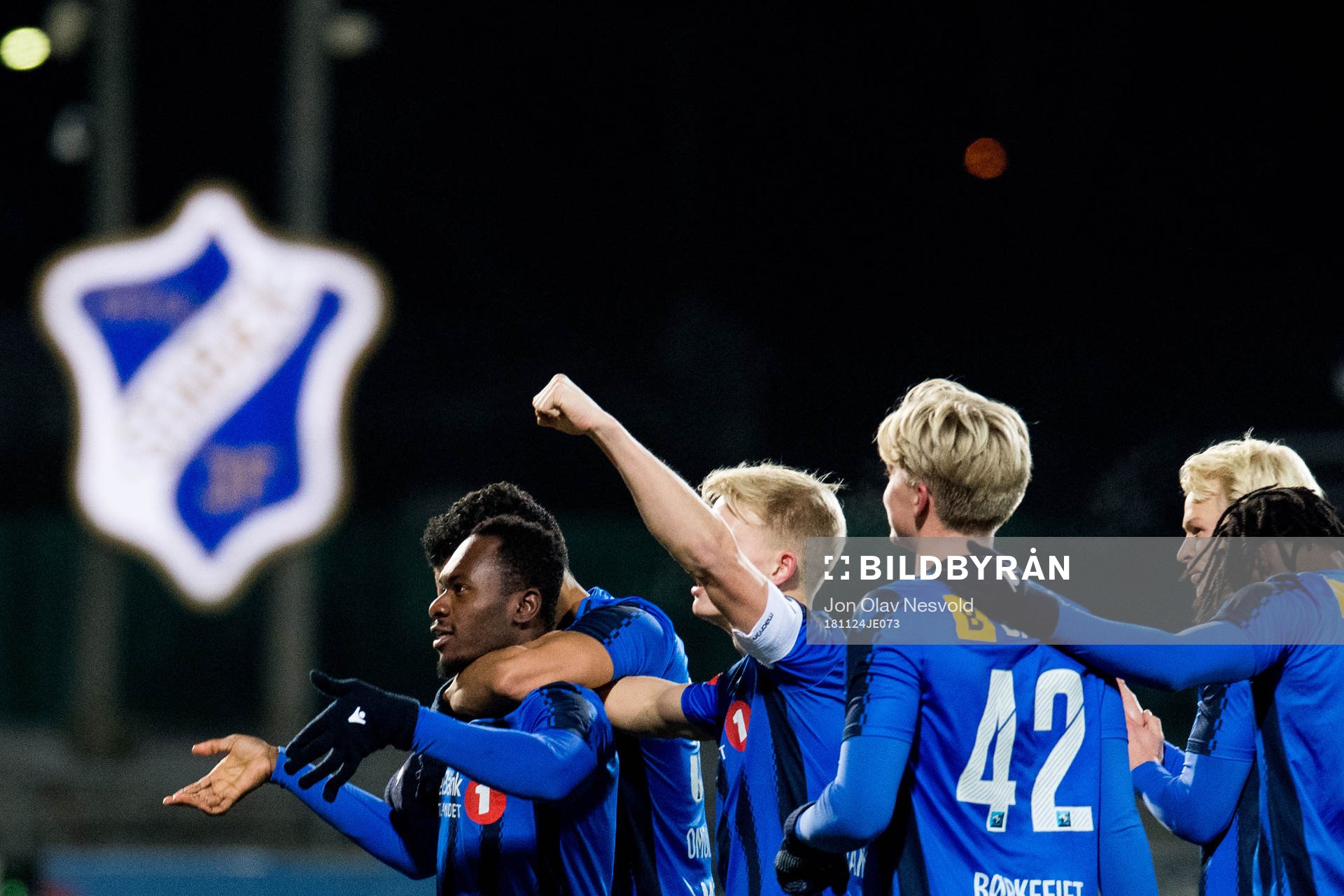 Franck Boli of Stabæk celebrates with his teammates