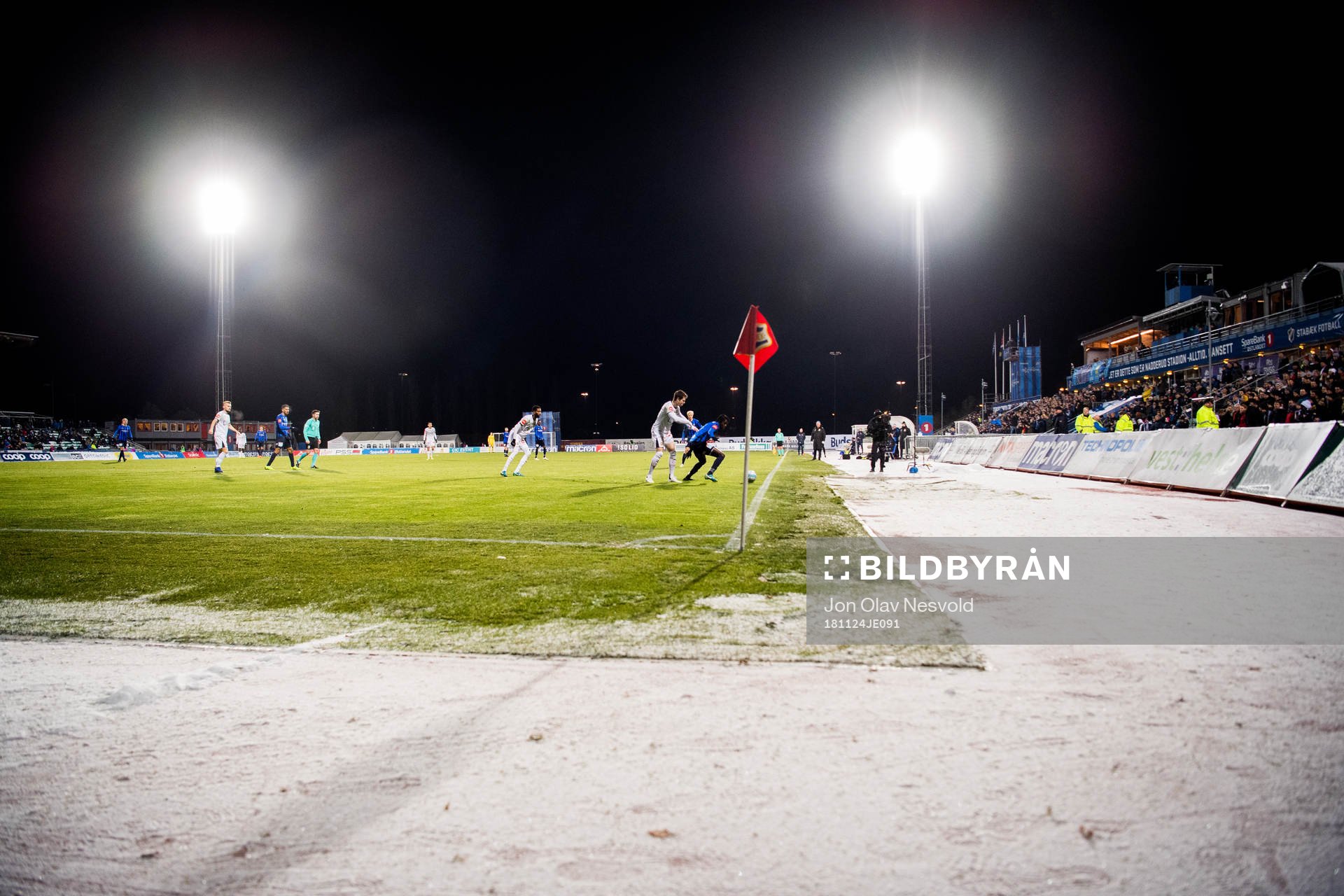 Snow along the pitch