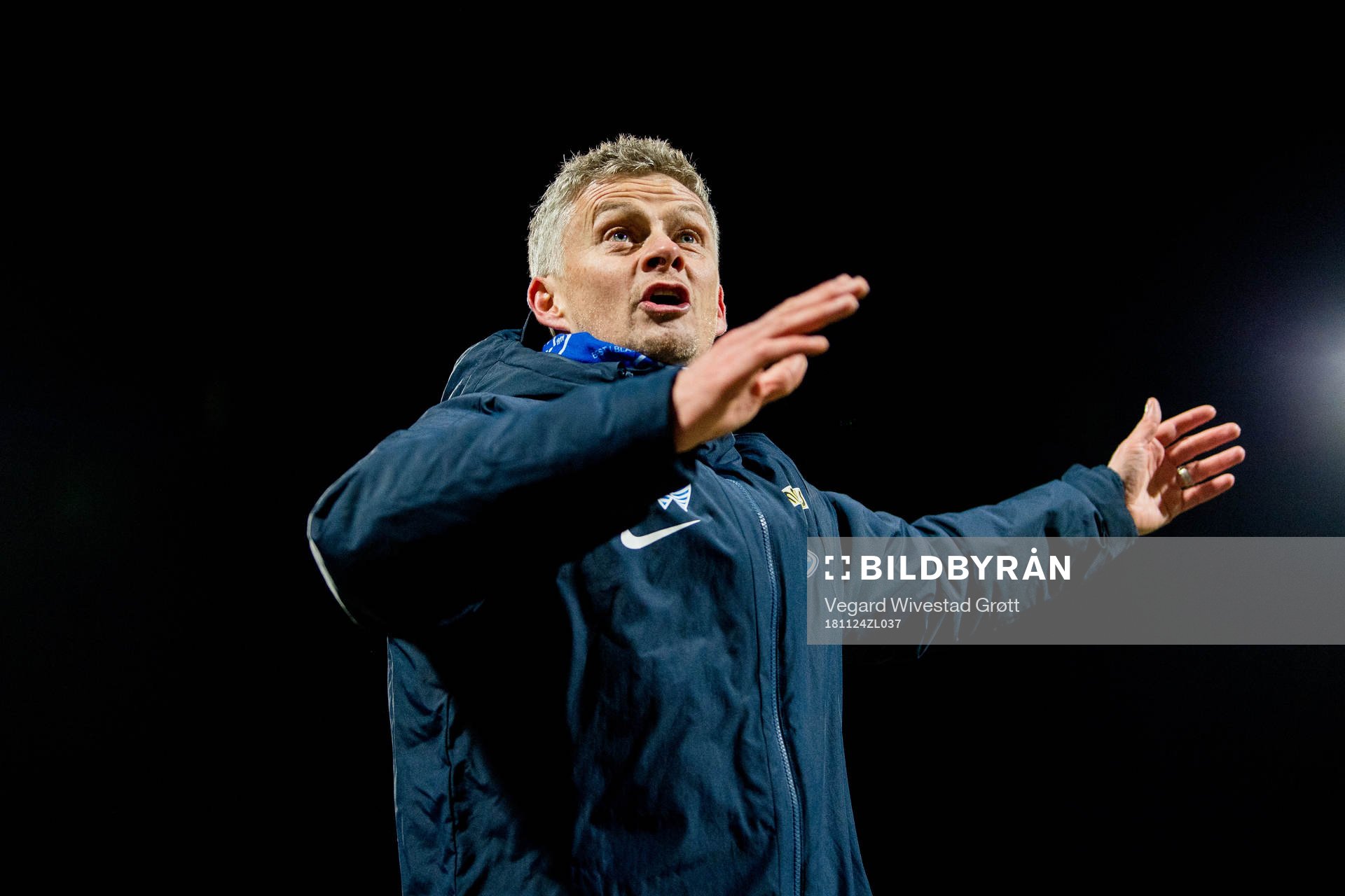 Ole Gunnar Solskjær, manager of Molde, celebrates winning