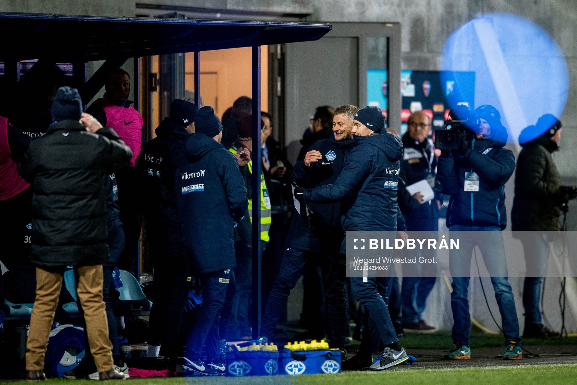 Ole Gunnar Solskjær, manager of Molde, celebrates at the