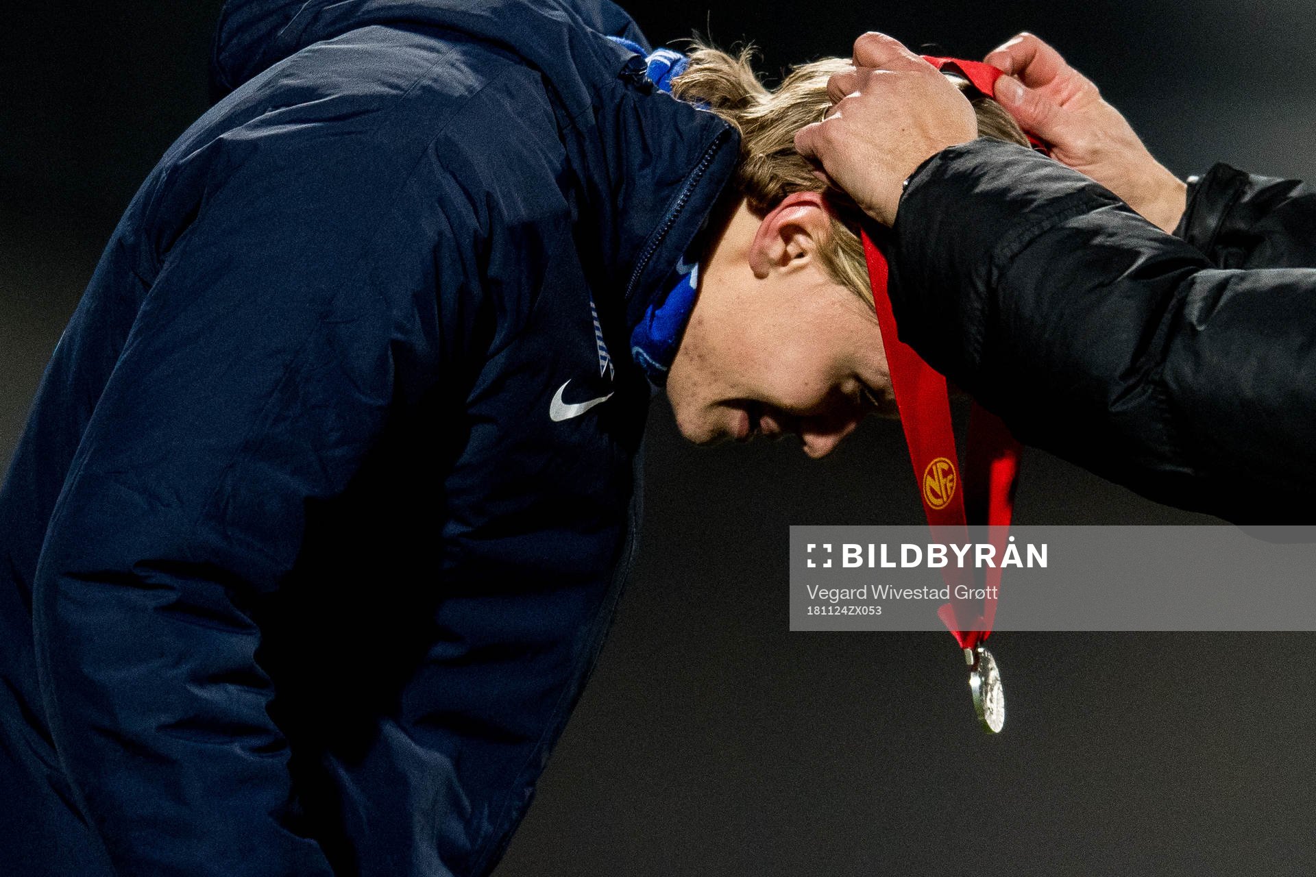 Erling Braut Håland of Molde receives the silver medal