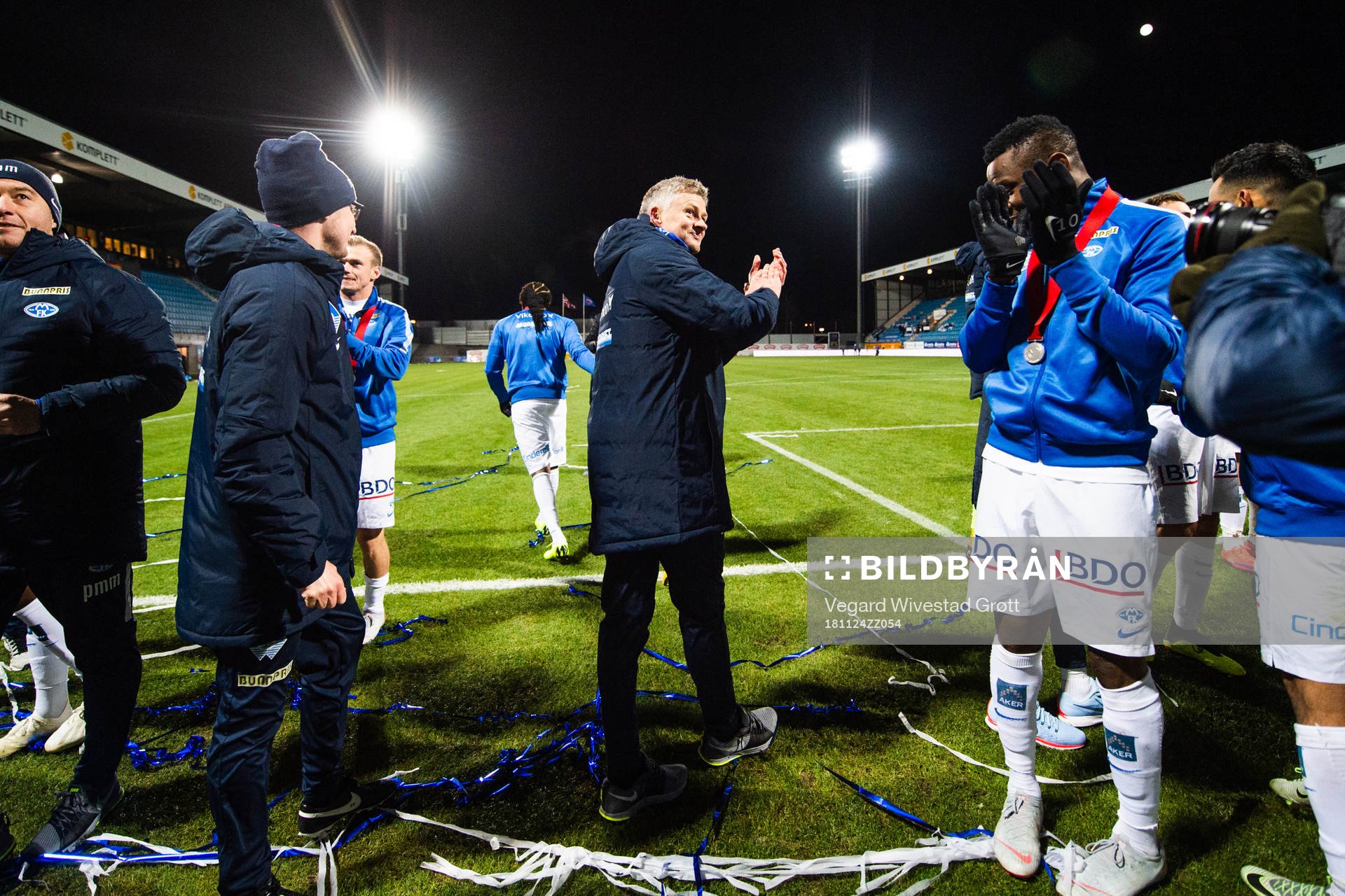 Ole Gunnar Solskjær, manager of Molde, celebrates