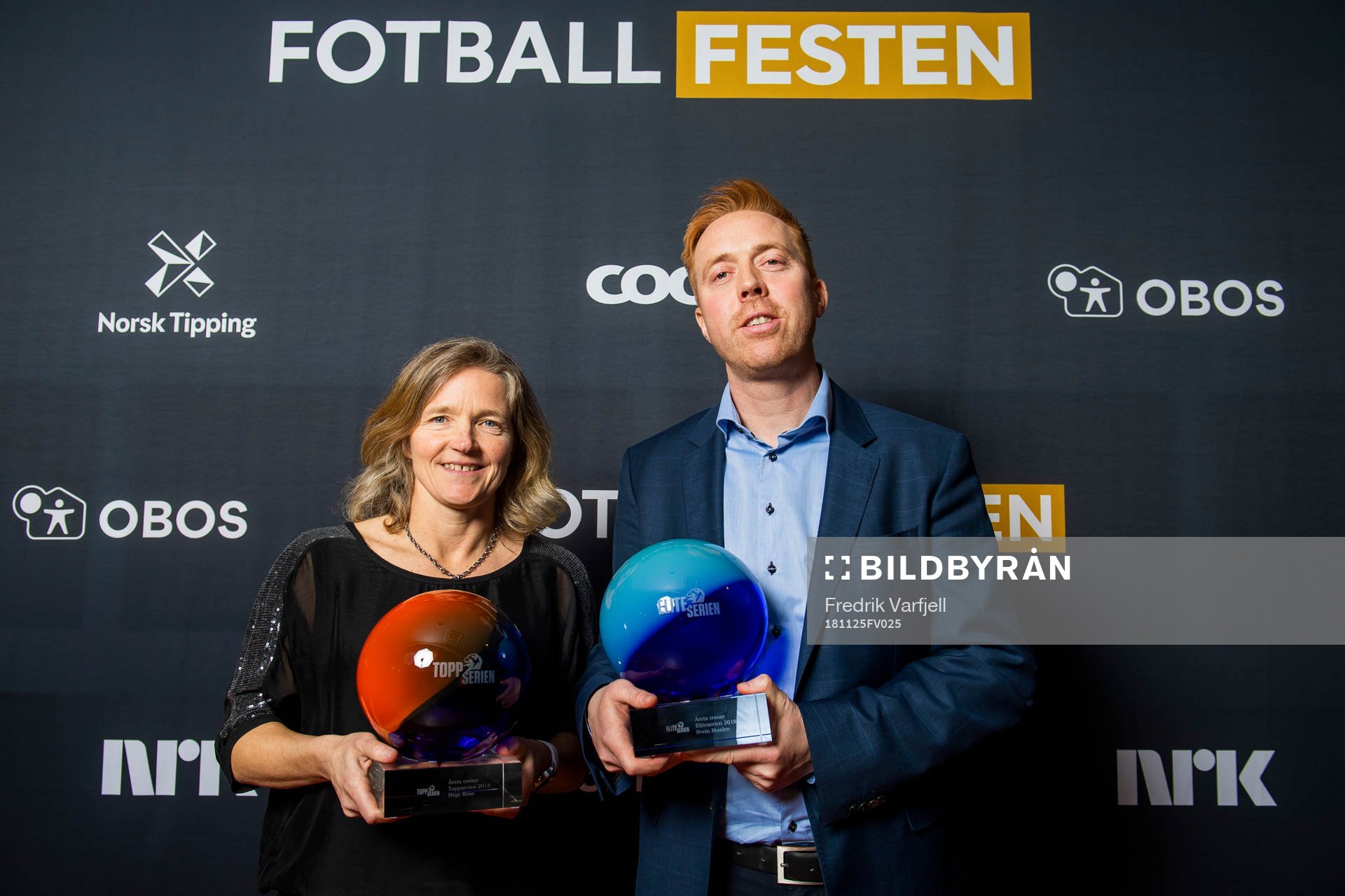 Hege Riise of LSK Kvinner and Svein Maalen of Ranheim pose