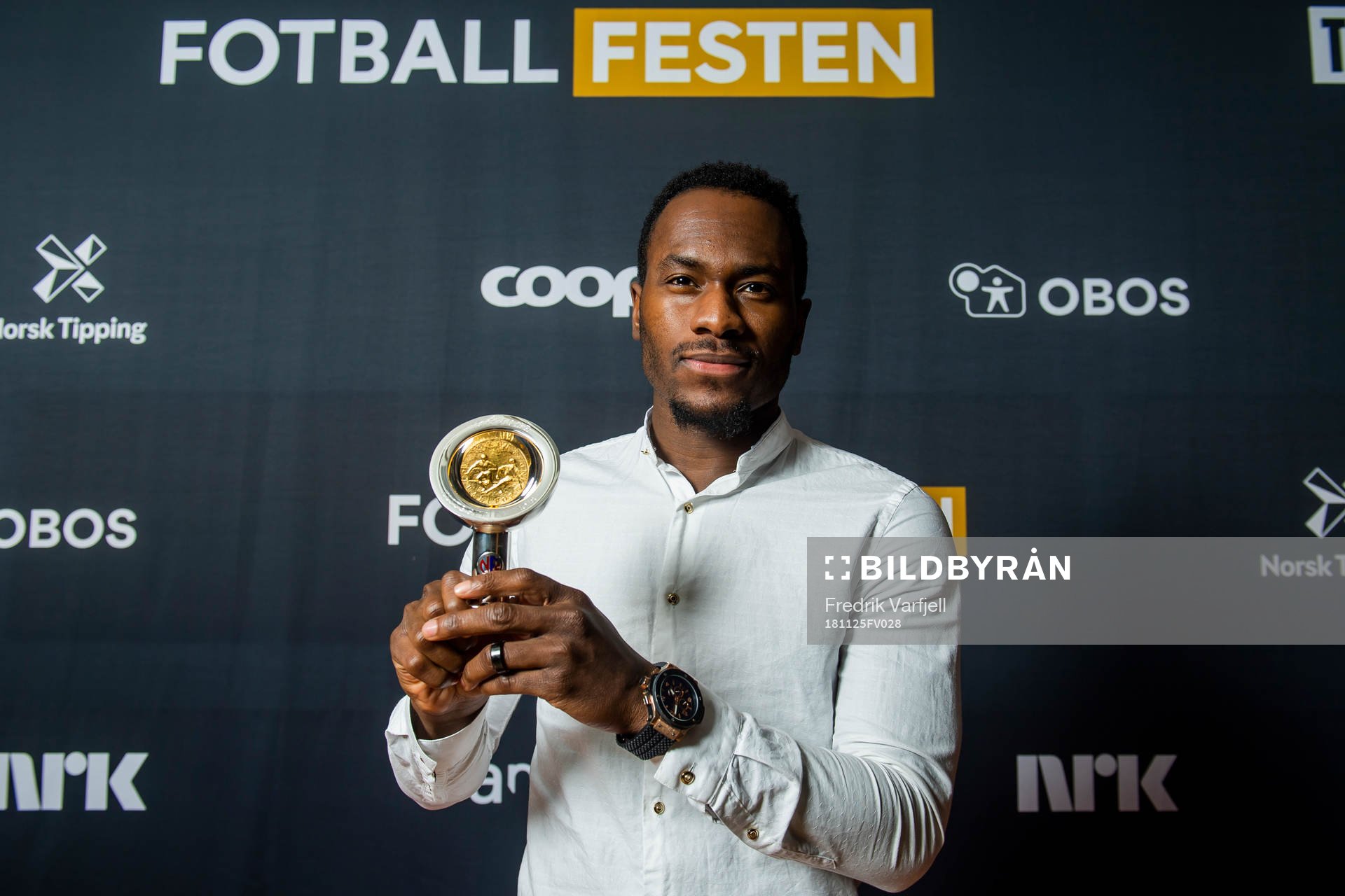Franck Boli of Stabæk poses for a portrait with the awards