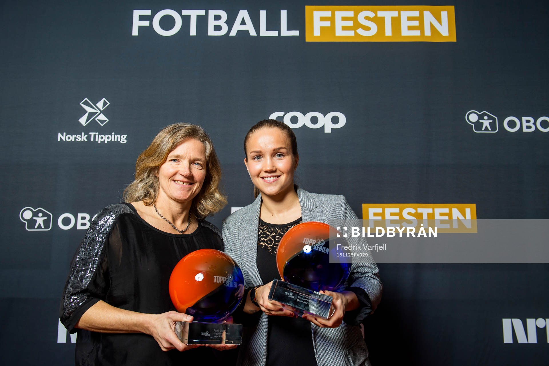 Hege Riise and Guro Reiten of LSK Kvinner pose with the