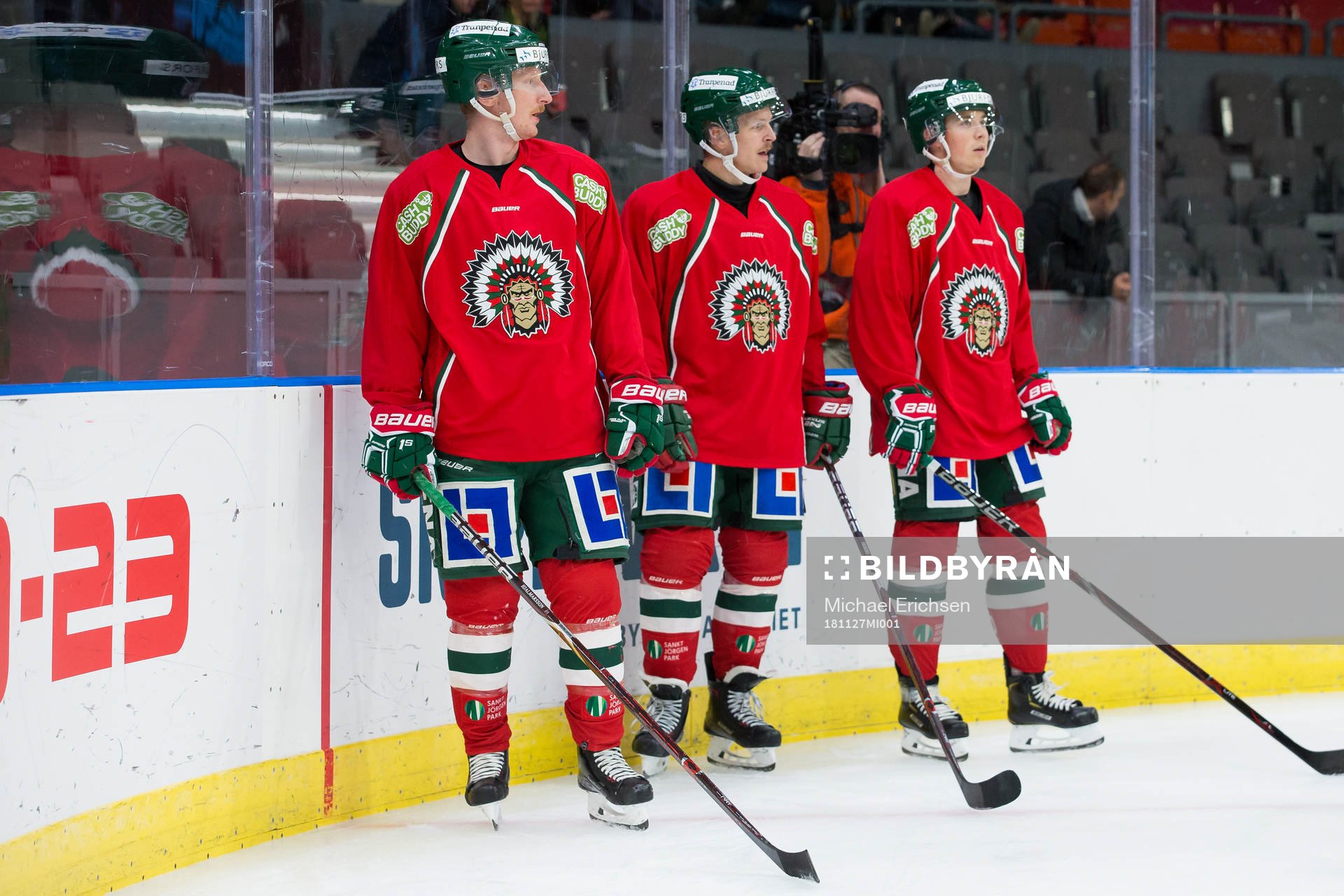 Frölundas Simon Hjalmarsson, Max Friberg och Joel Mustonen