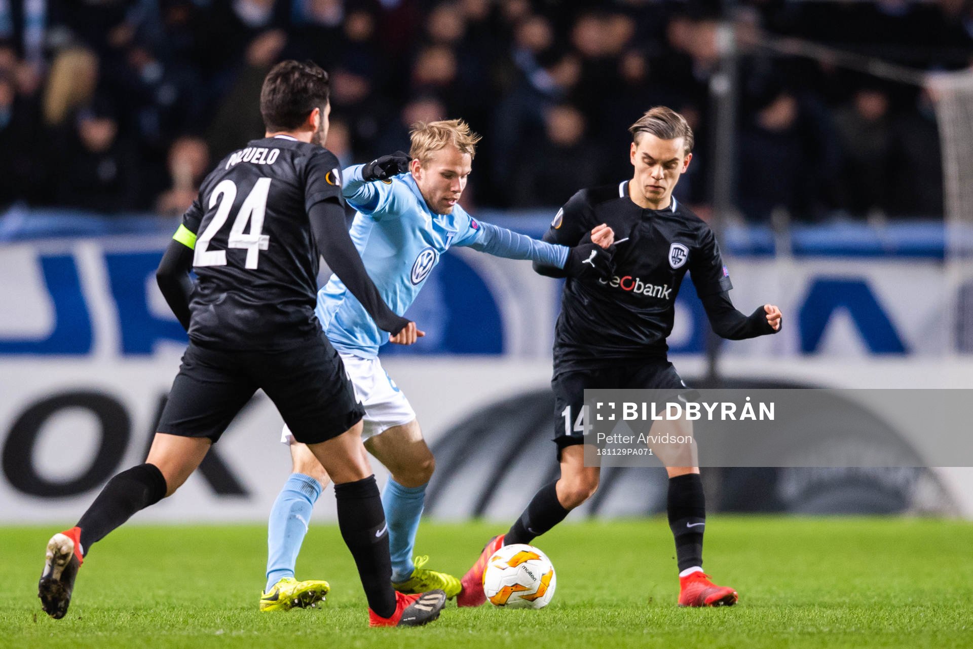 Oscar Lewicki of Malmö FF and Leandro Trossard of Genk