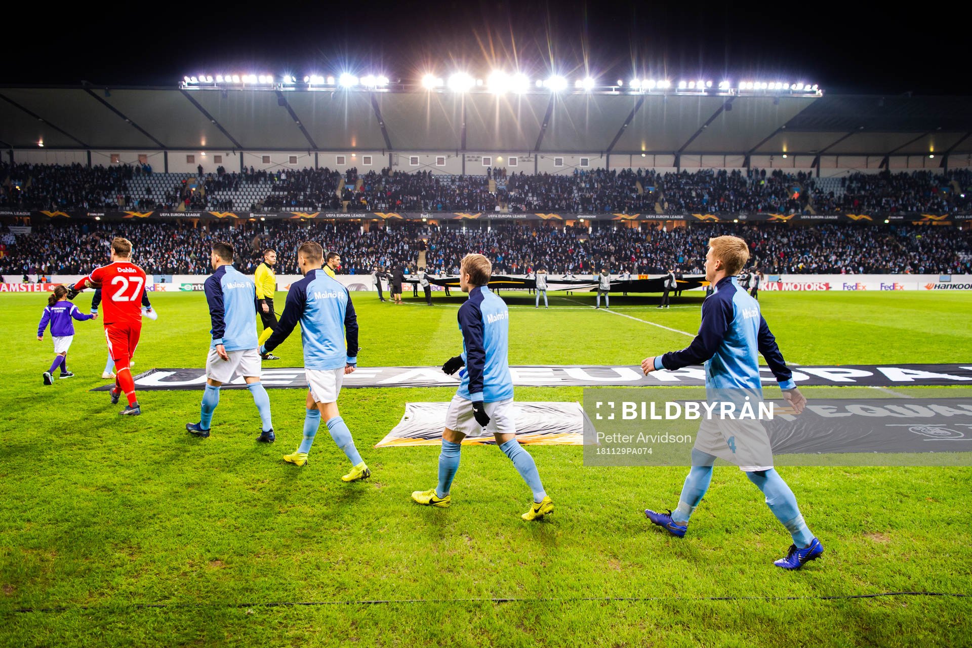 Players of Malmö FF ahead the Europa league match between