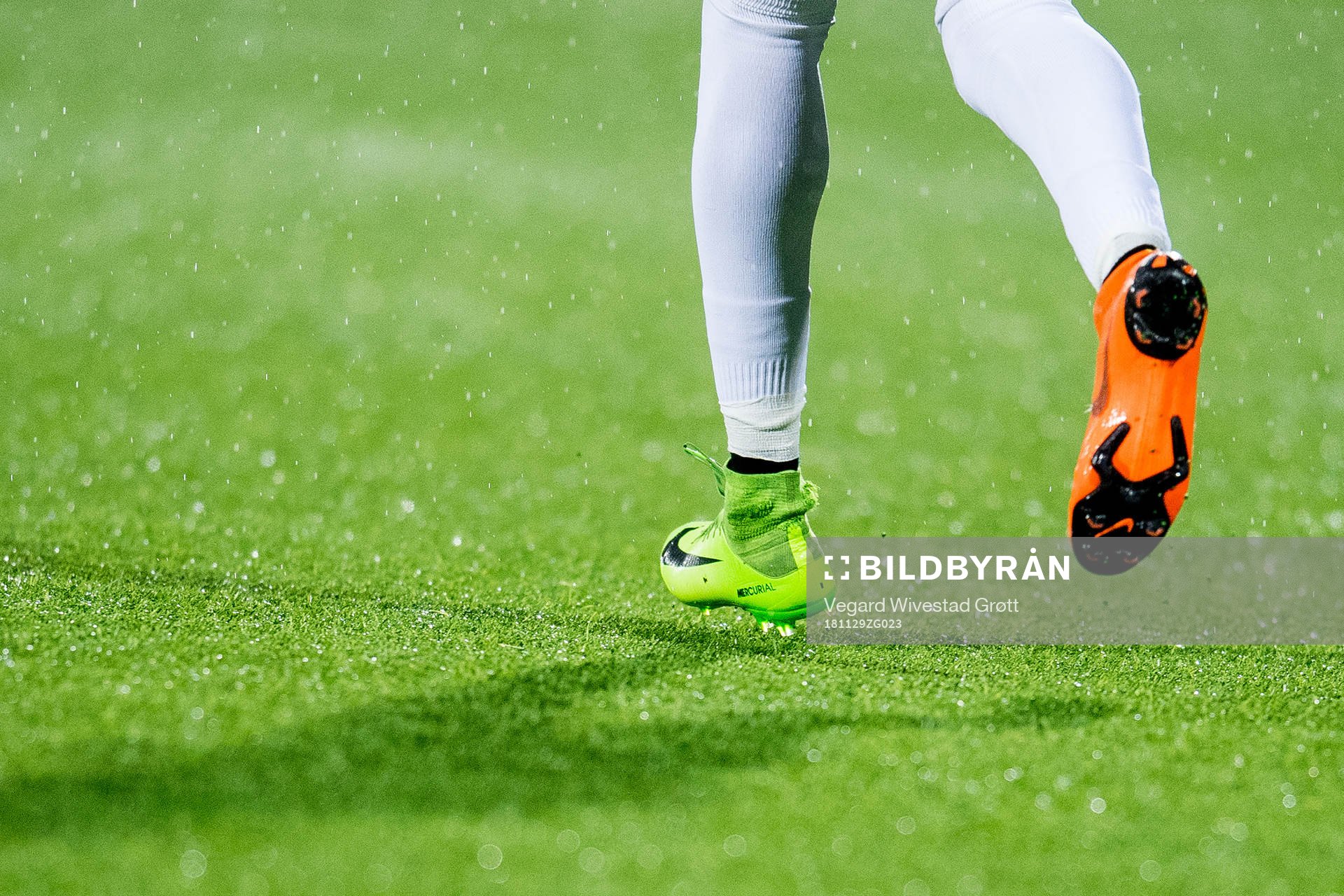 The Nike football boots of Amin Askar of Sarpsborg 08 during the Europa League match between Sarpsborg 08 and Besiktas on November 29, 2018 in Sarpsborg.