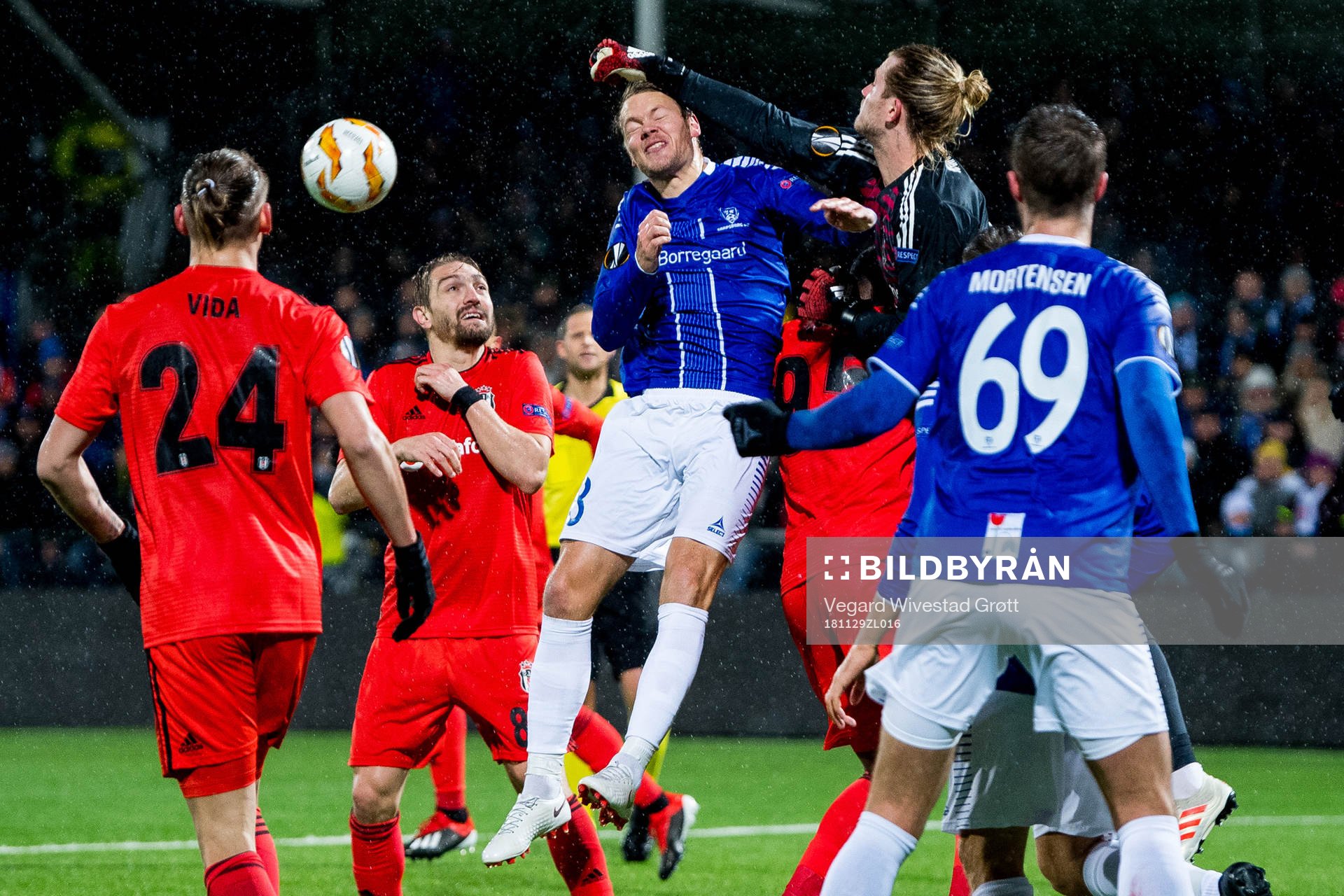 Matti Lund Nielsen of Sarpsborg 08 and goalkeeper Loris