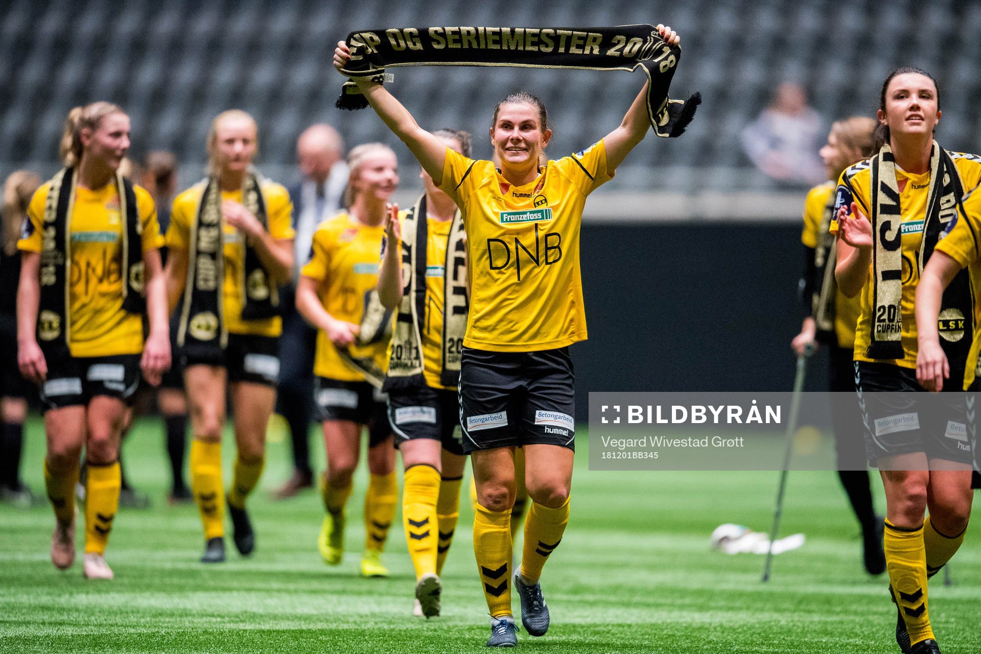 Emilie Bosshard Haavi of LSK Kvinner celebrates after winning the cup final between LSK Kvinner and Sandviken on December 1, 2018 in Oslo.