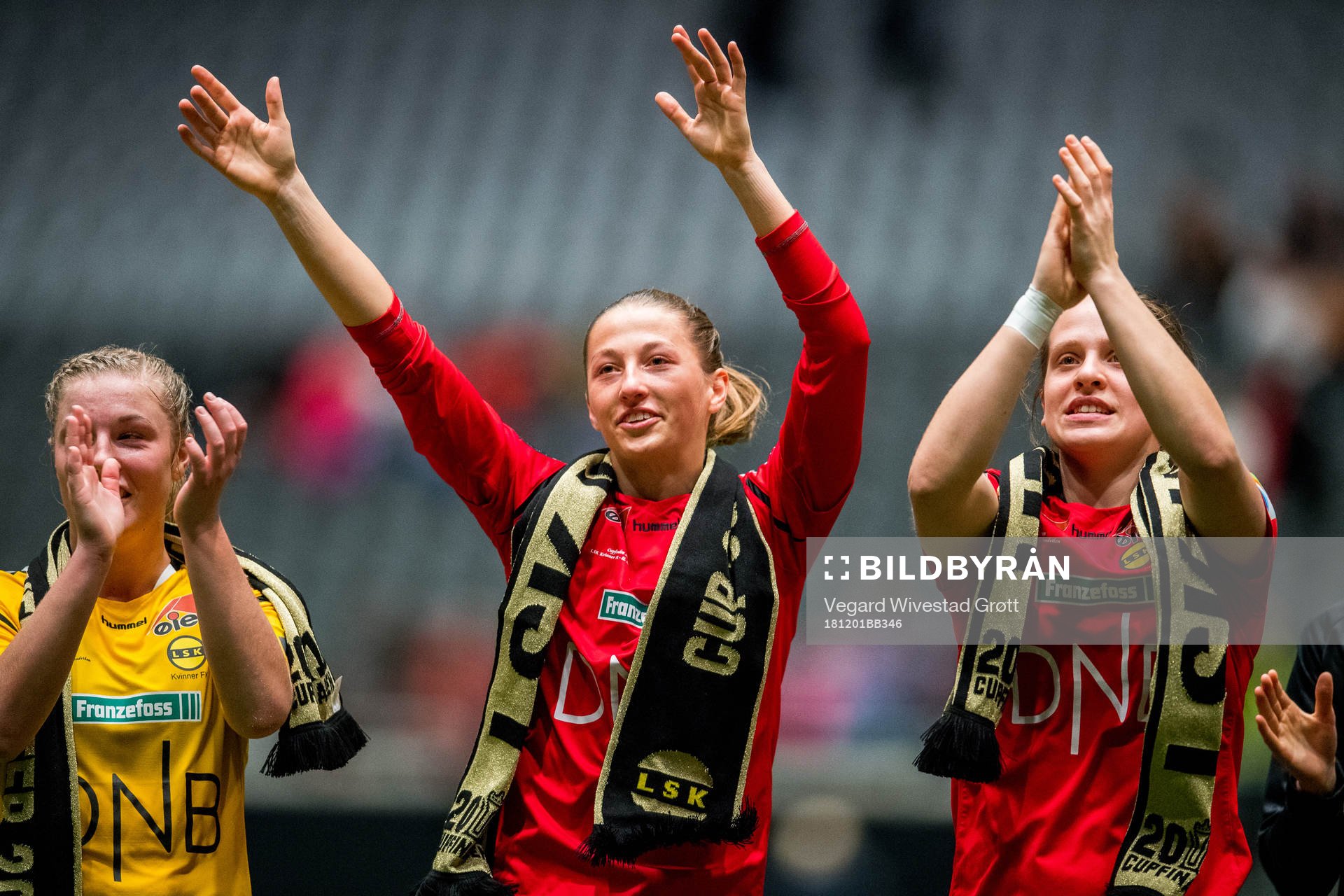 Goalkeeper Cecilie Fiskerstrand of LSK Kvinner celebrates