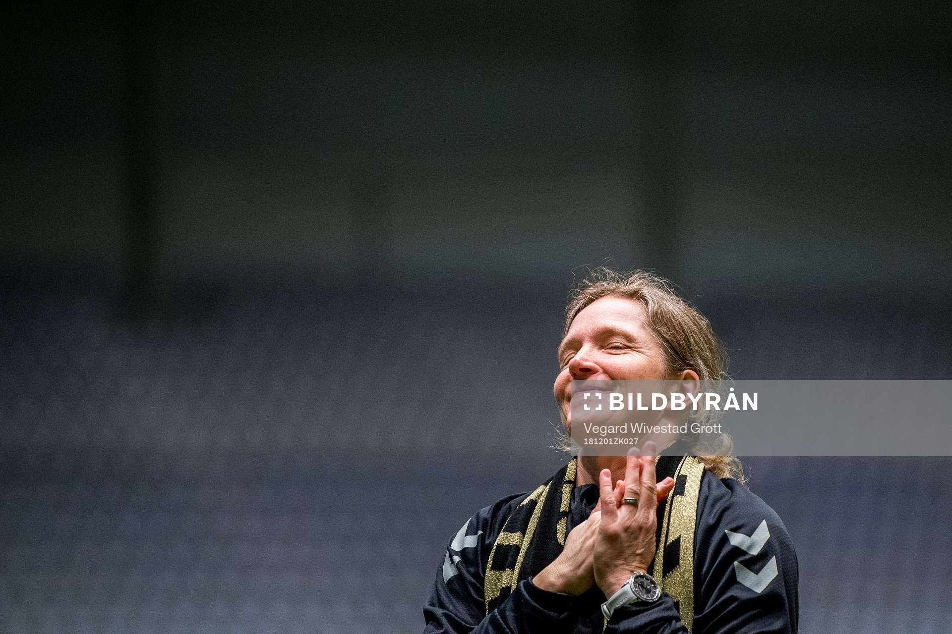 Hege Riise, head coach of LSK Kvinner, celebrates after winning the cup final between LSK Kvinner and Sandviken on December 1, 2018 in Oslo.
