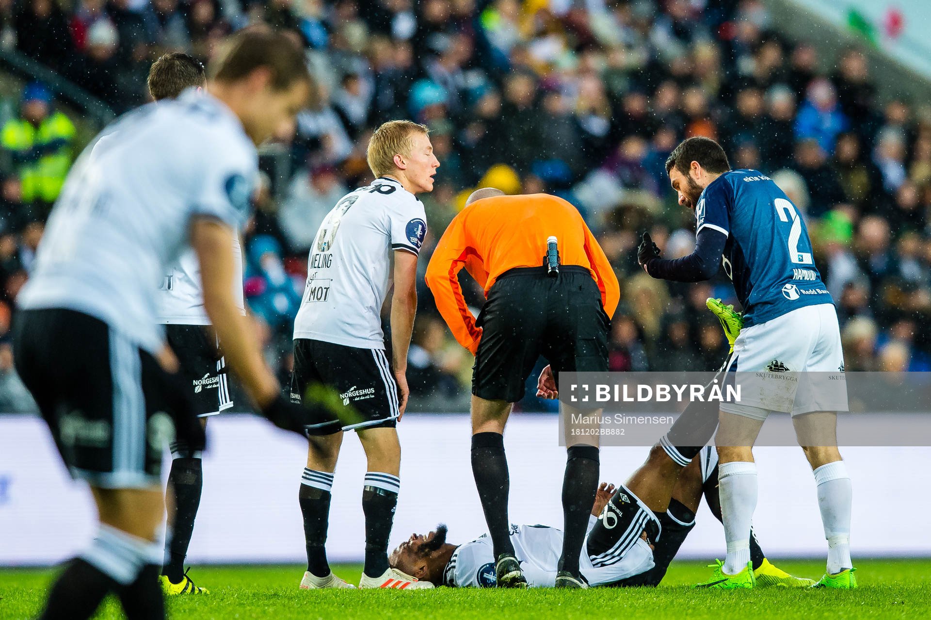 Samuel Adeniyi Adegbenro of Rosenborg with a injury
