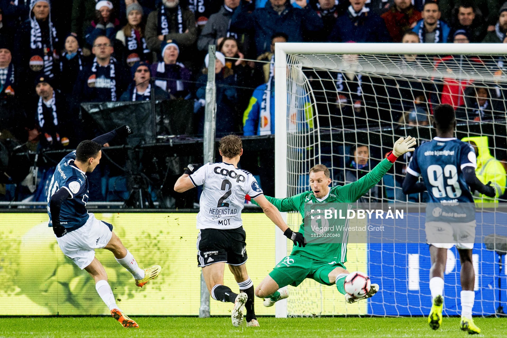 Goalkeeper André Hansen of Rosenborg saves the attempt