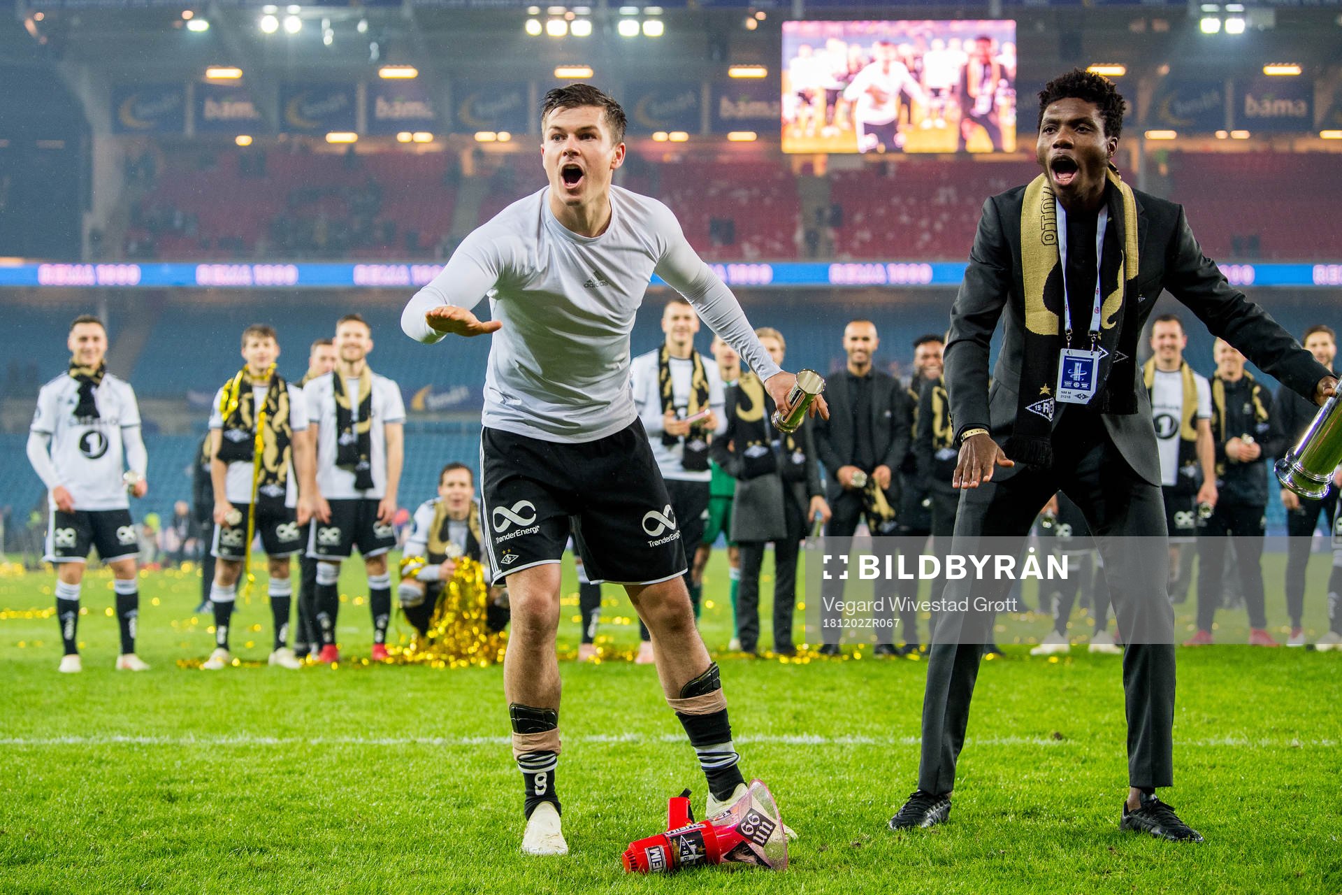 Pål André Helland and Igho Ogbu of Rosenborg celebrate after winning the cup final between Rosenborg and Strømsgodset on December 2, 2018 in Oslo.