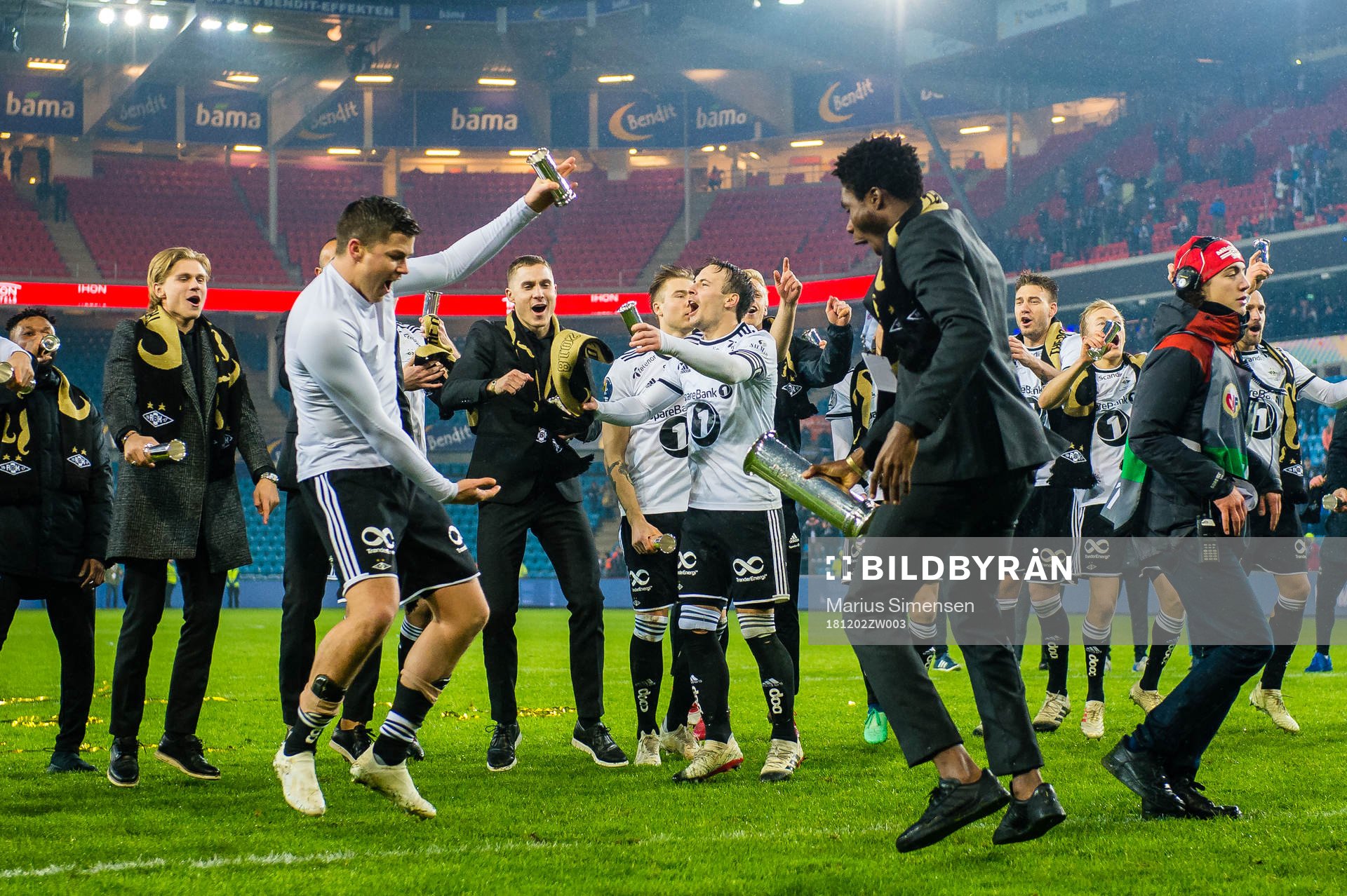 Pål Andre Helland and Mike Lindemann Jensen of Rosenborg celebrate after the cup final match between Rosenborg and Strømsgodset on December 2, 2018 in Oslo.