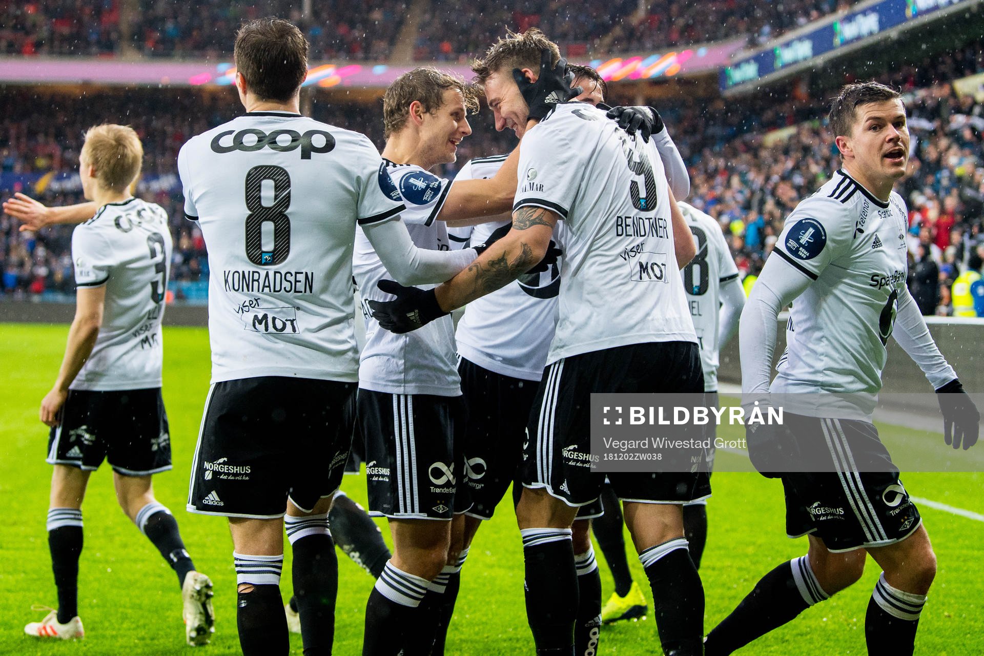 Nicklas Bendtner of Rosenborg celebrates with teammate