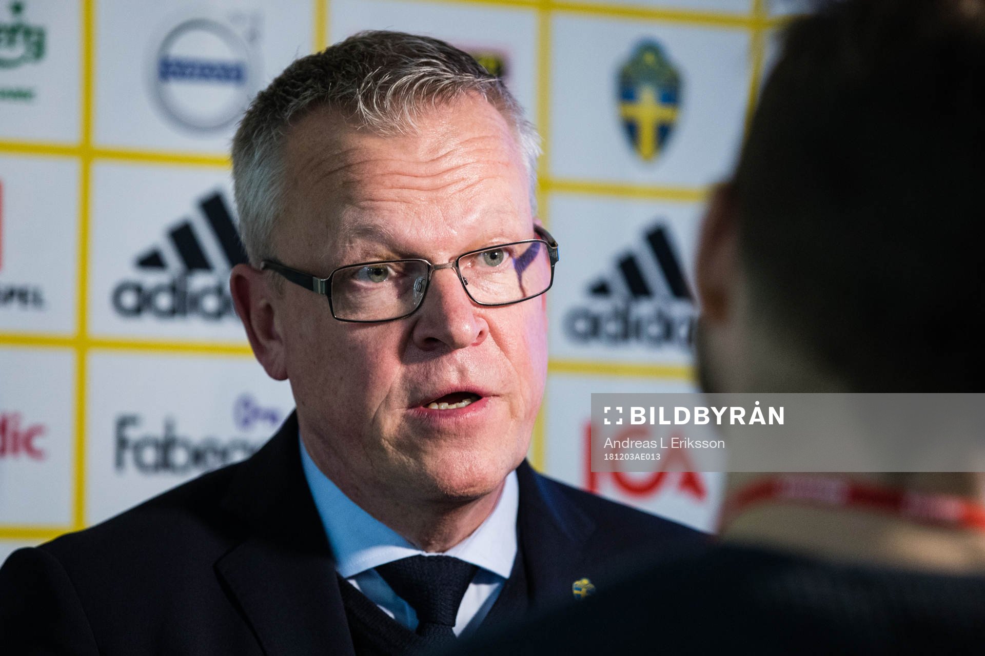 Sveriges förbundskapten Janne Andersson intervjuvas