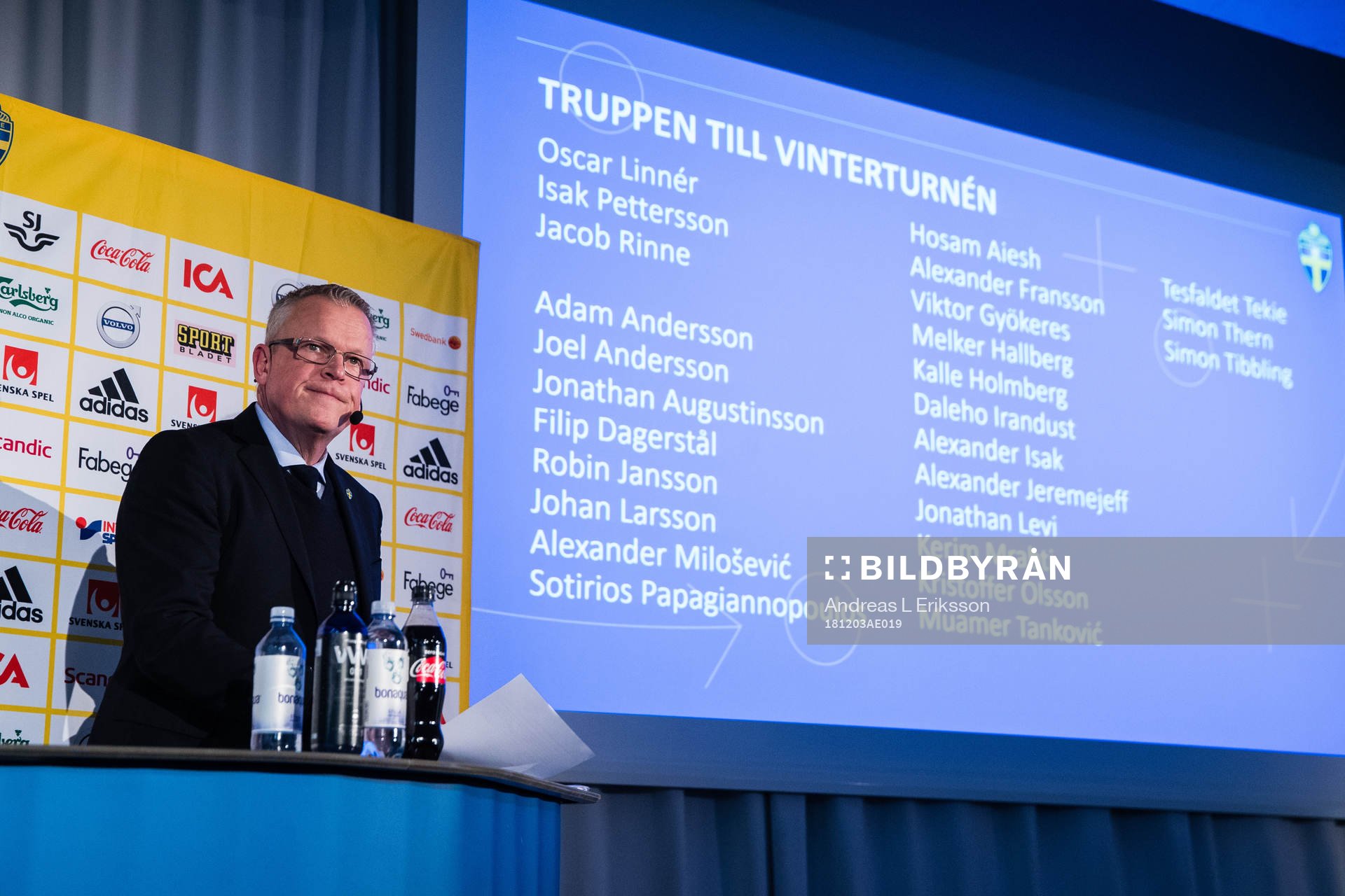 Sveriges förbundskapten Janne Andersson under en presskonferens anordnad av svenska fotbollförbundet den 3 december 2018 i Stockholm. 