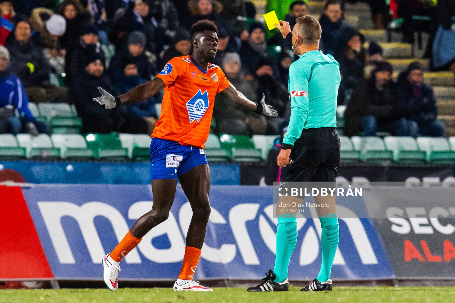 Pape Habib Gueye of Aalesund receives a warning