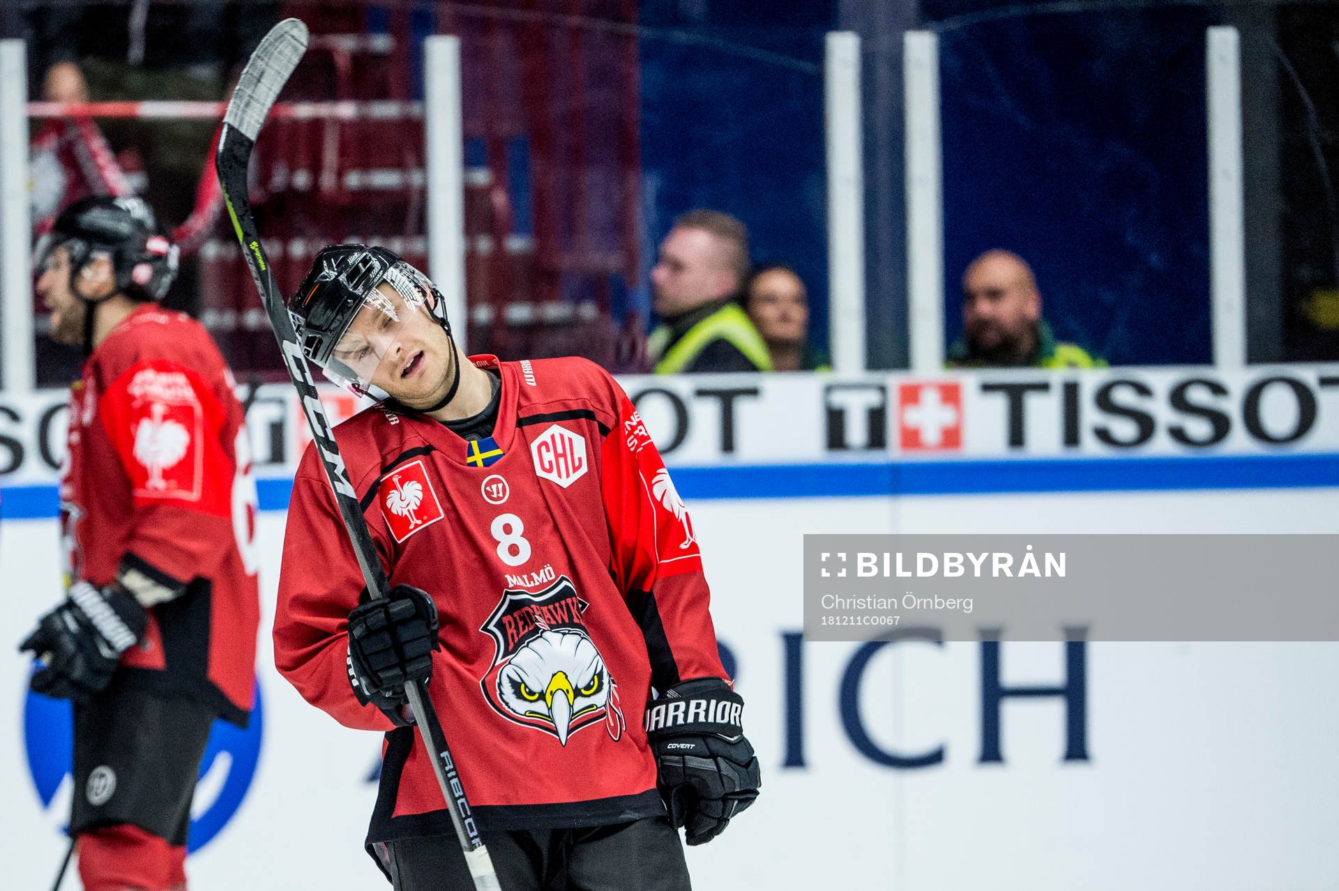 Johan Olofsson of Malmö Redhawks looks dejected