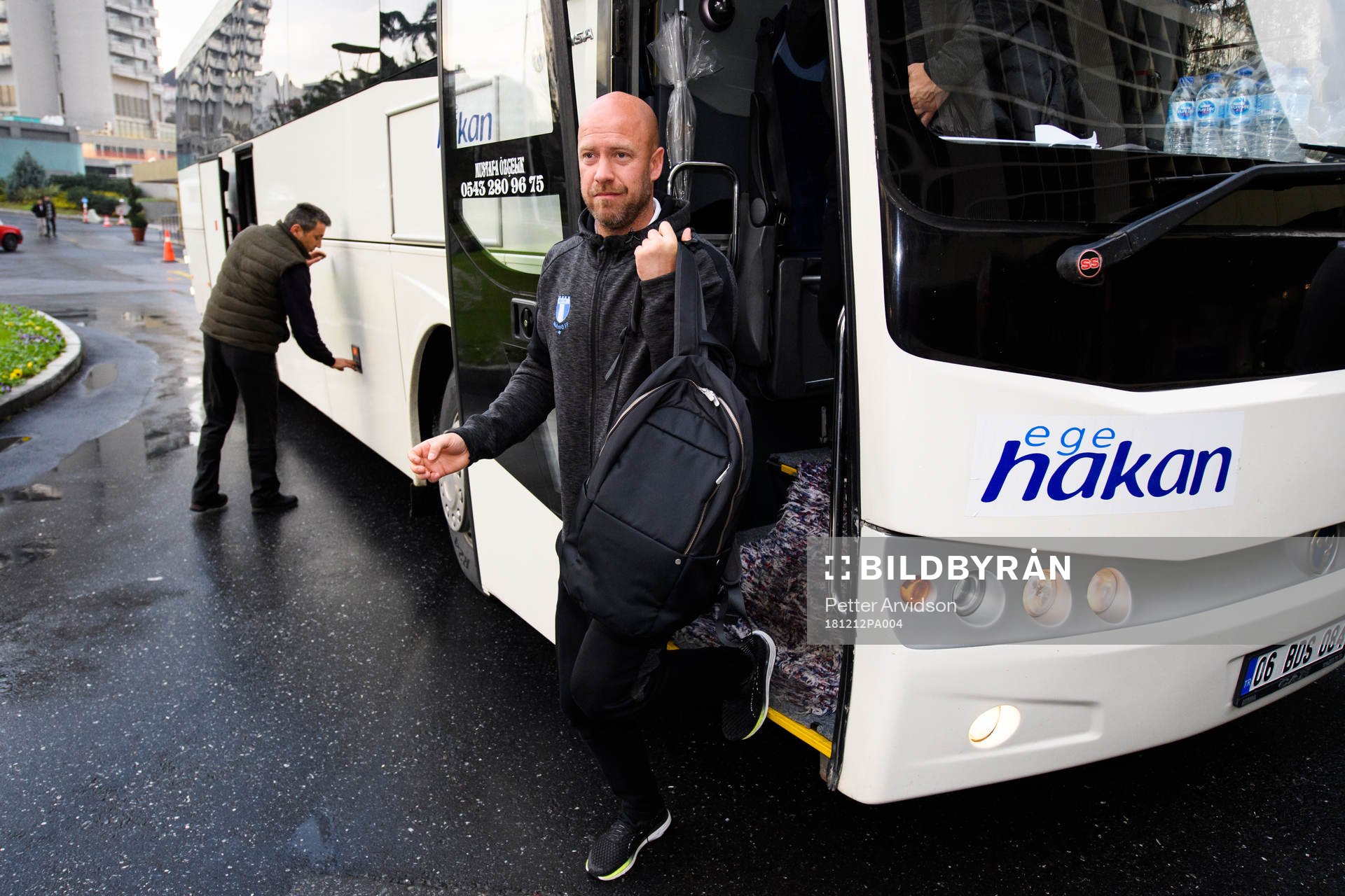 Assistant coach Olof Persson of Malmö FF arrives at the hotel ahead of the Europa League match against Besiktas on December 12, 2018 in Istanbul.