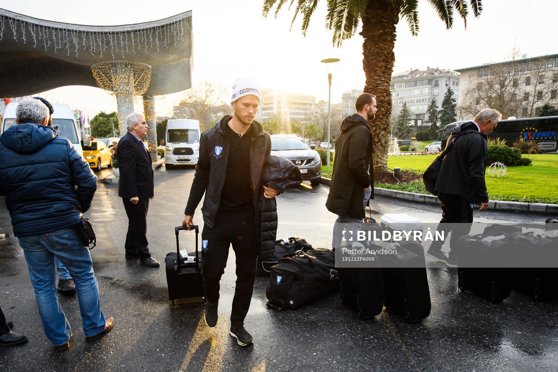 Arnór Ingvi Traustason of Malmö FF arrives at the hotel