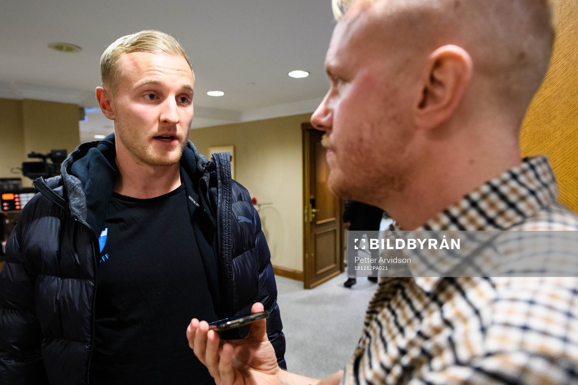 Franz Brorsson of Malmö FF arrives at the hotel and talks