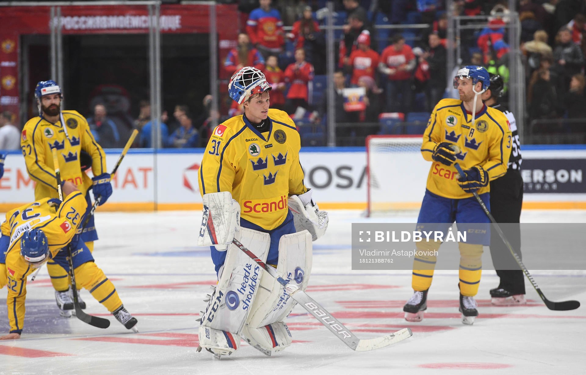 Sweden's goalie Lars Johansson reacts