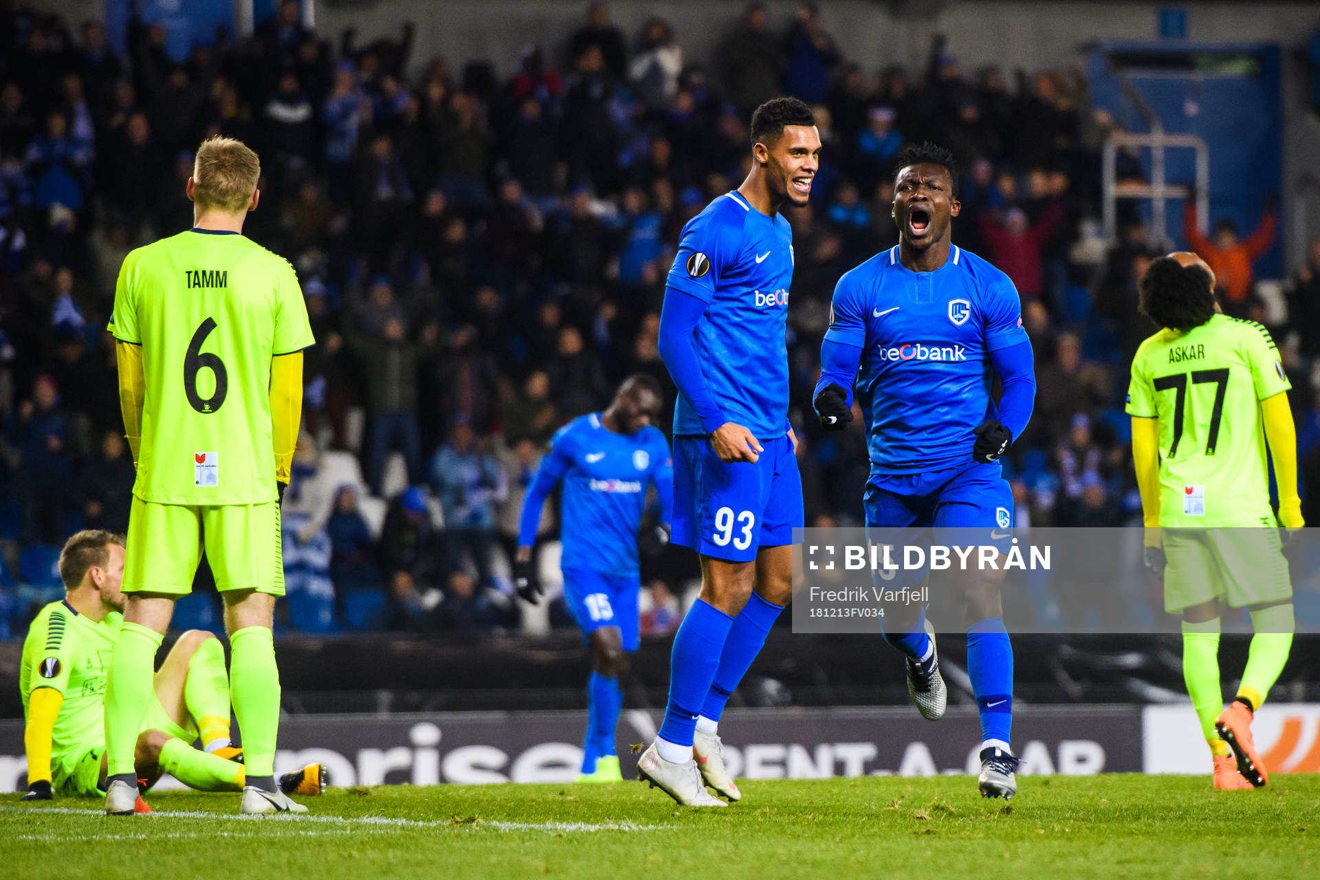 Joseph Aidoo of Genk celebrates