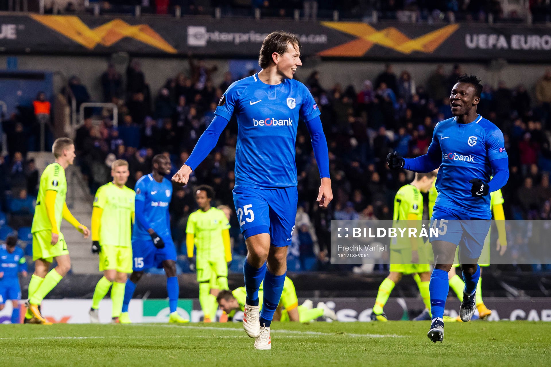 Sander Berge of Genk celebrates after scoring 3-0 during the Europa League group stage match between Genk and Sarpsborg 08 on December 13, 2018 in Genk.