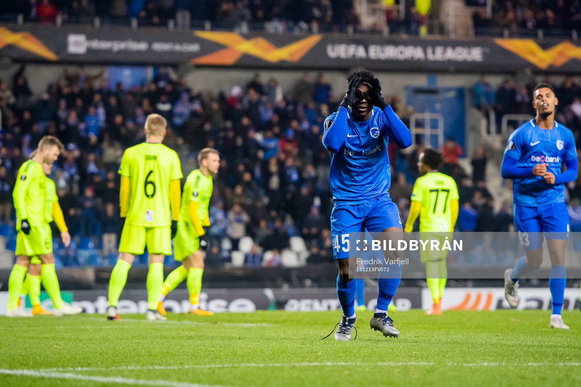 Joseph Aidoo of Genk celebrates after scoring 4-0 during the Europa League group stage match between Genk and Sarpsborg 08 on December 13, 2018 in Genk.