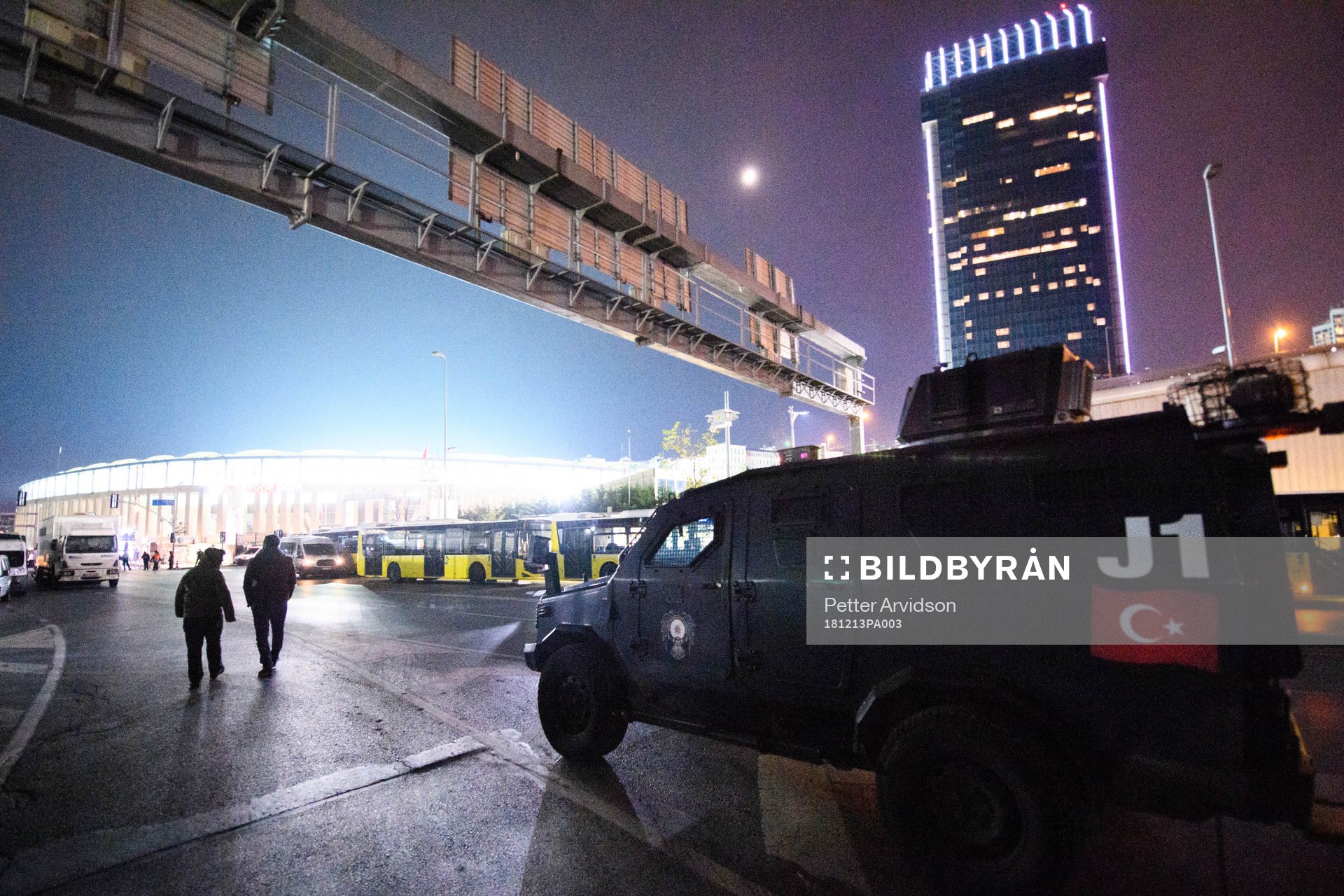 Military vehicles outside the stadium prior to the Europa