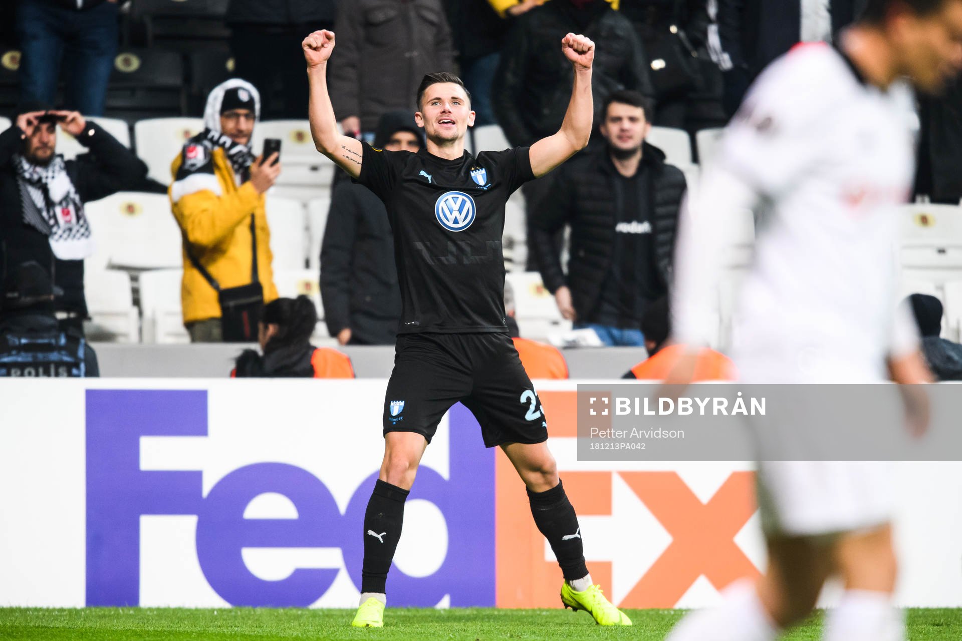 Marcus Antonsson of Malmö FF celebrates after 0-1 during the Europa league match between Besiktas and Malmö FF on December 13, 2018 in Istanbul.