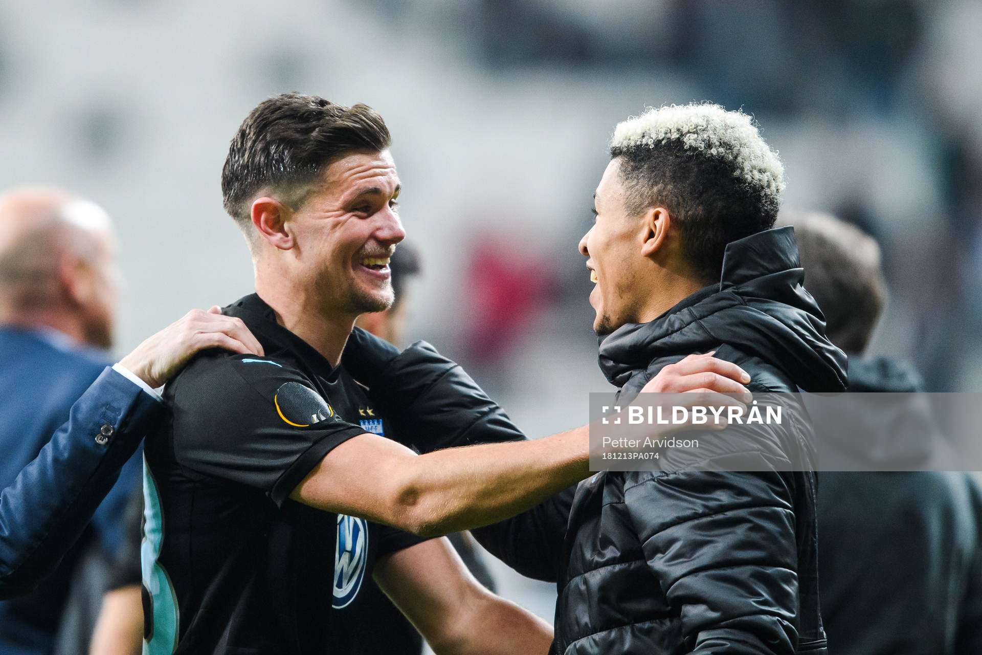 Marcus Antonsson celebrates with Romain Gall of Malmö FF
