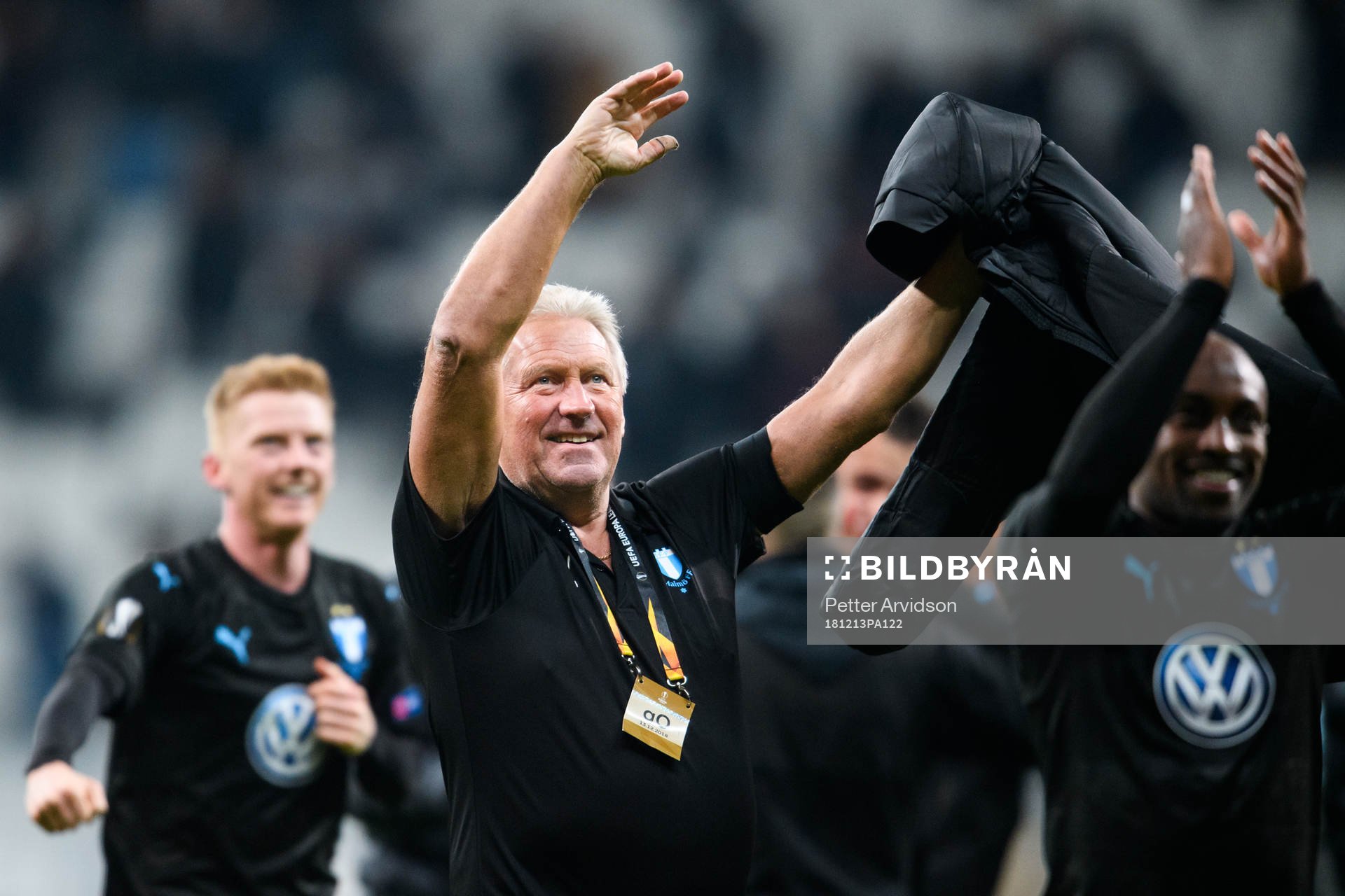 Swidde Nilsson, equipment manager of Malmö FF celebrates