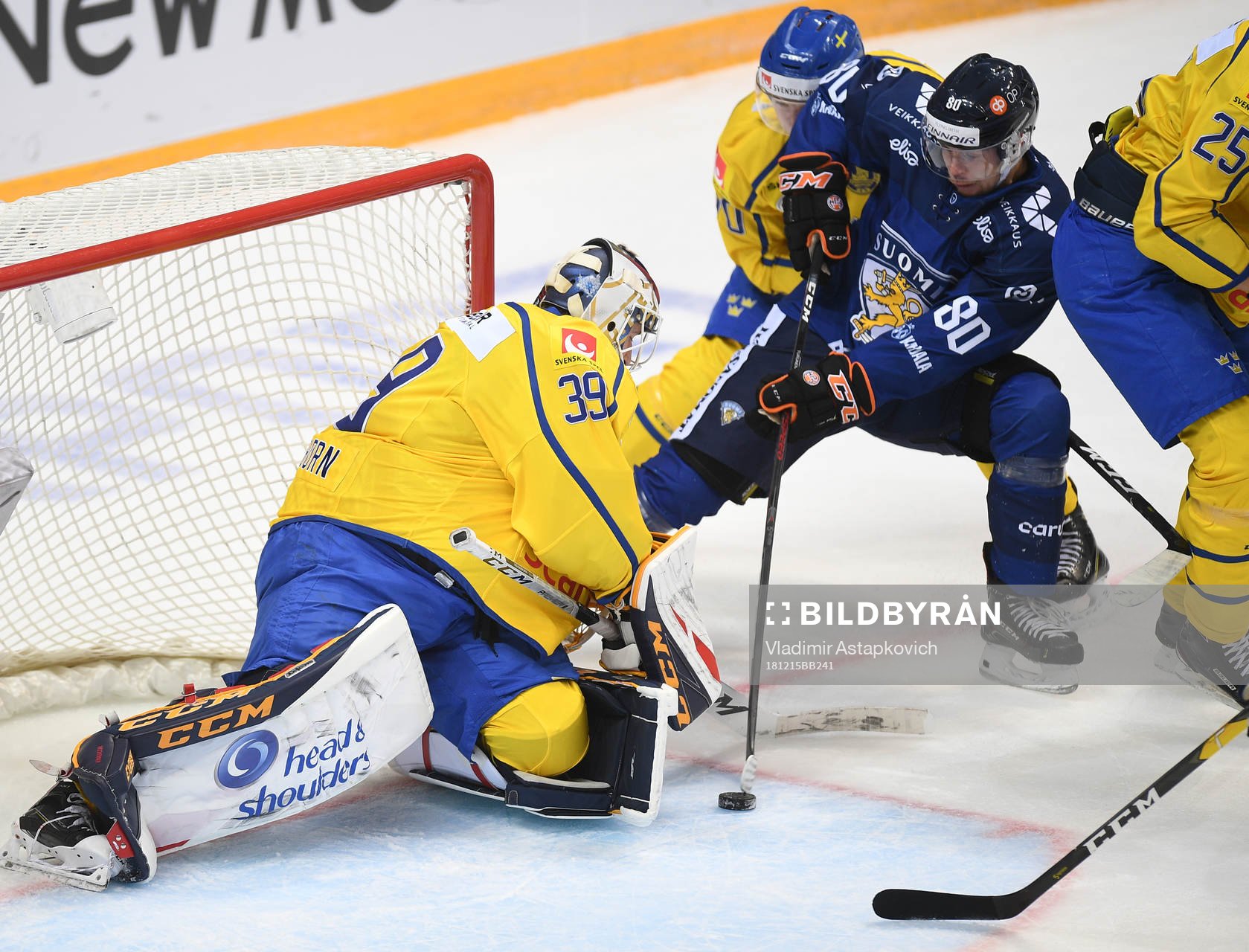 Finland's Teemu Turunen, right, tries to score against