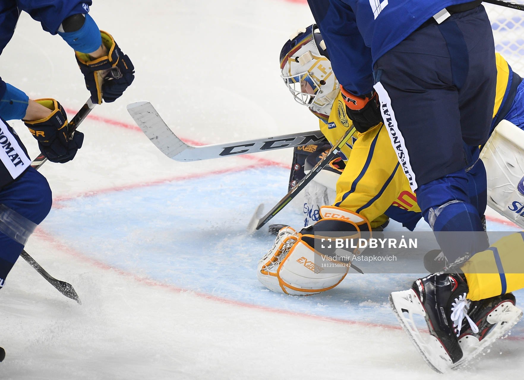 Sweden's goalie Adam Reideborn makes a save