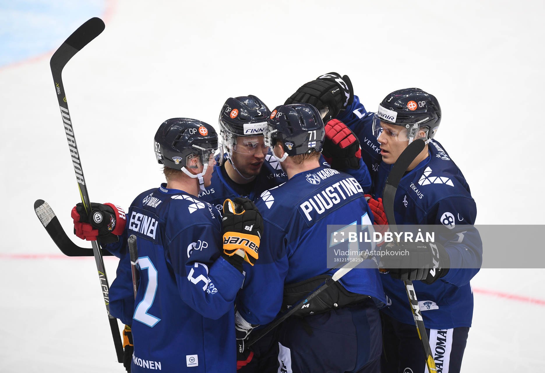 Finland's players celebrate the team's second goal